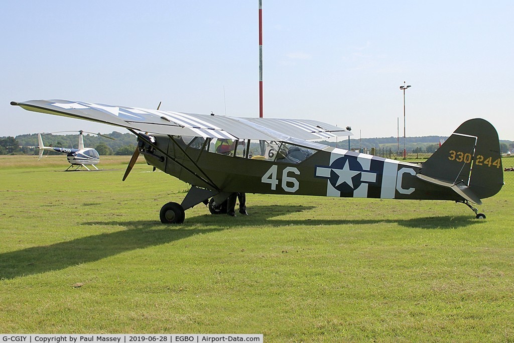 G-CGIY, 1943 Piper L-4H Grasshopper (J3C-65D) C/N 11535, Visiting Aircraft. code 330244 C-46. Ex:- HB-OBP