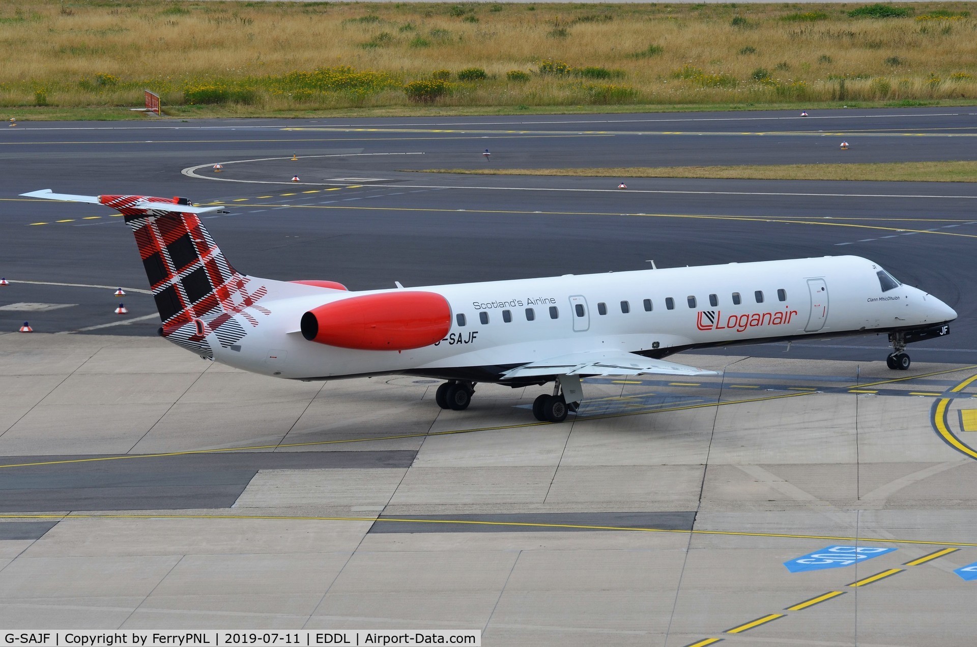 G-SAJF, 2000 Embraer EMB-145EP (ERJ-145EP) C/N 145245, Loganair ERJ145 taxying for departure
