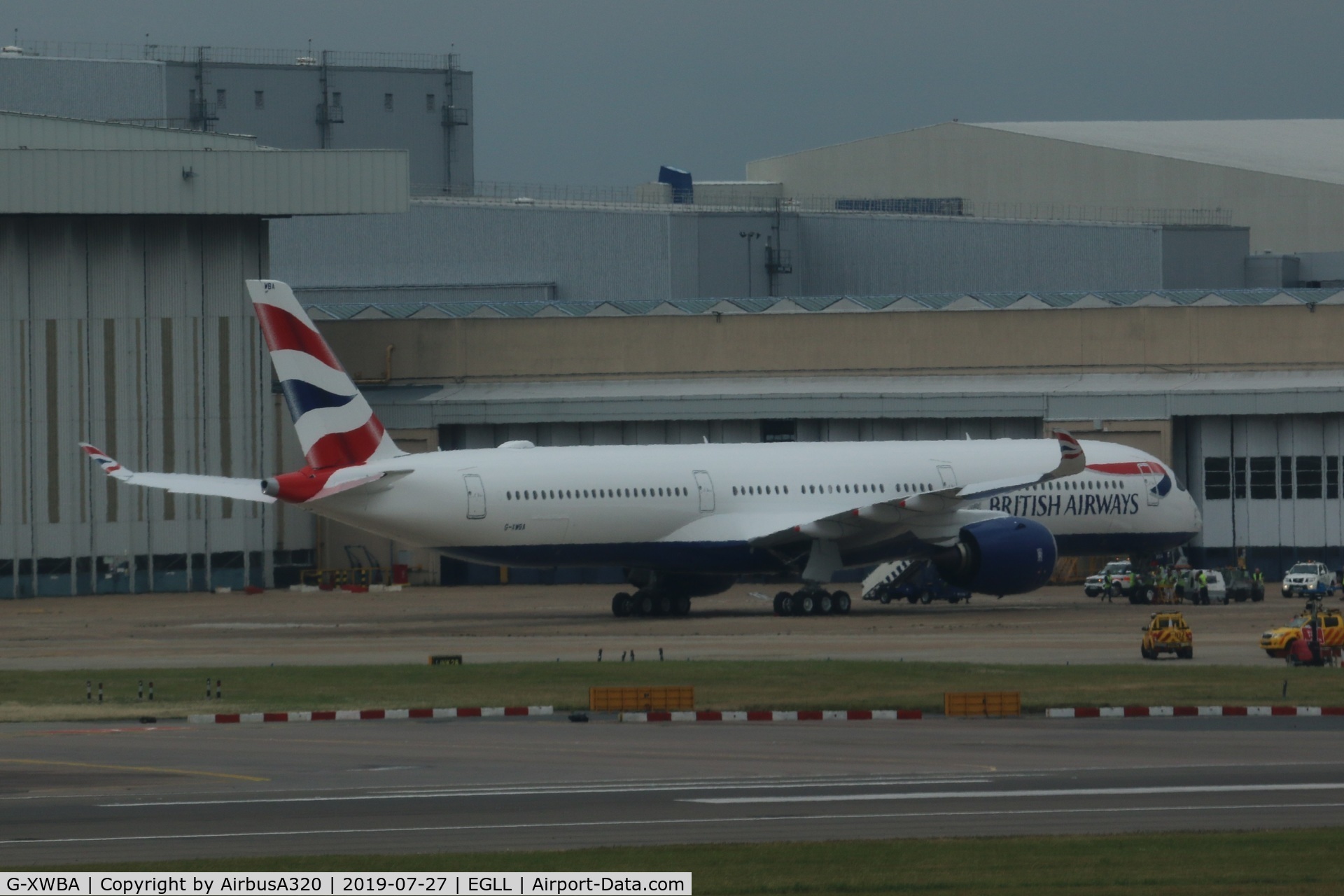 G-XWBA, 2019 Airbus A350-1041 C/N 326, Parked at LHR shortly after delivery to BA at LHR