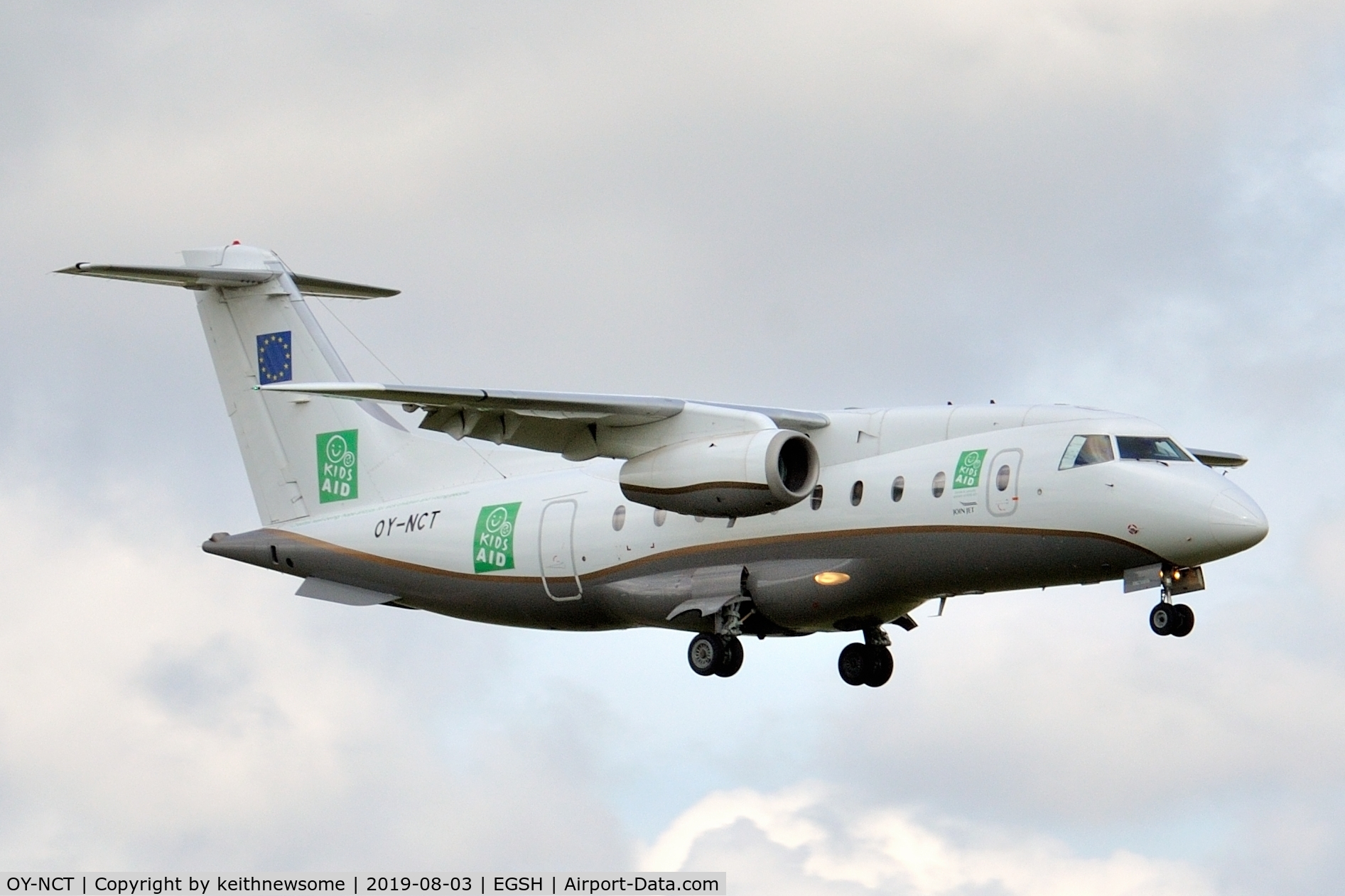 OY-NCT, 2001 Dornier 328-310 C/N 3213, Arriving at Norwich from Toulouse.