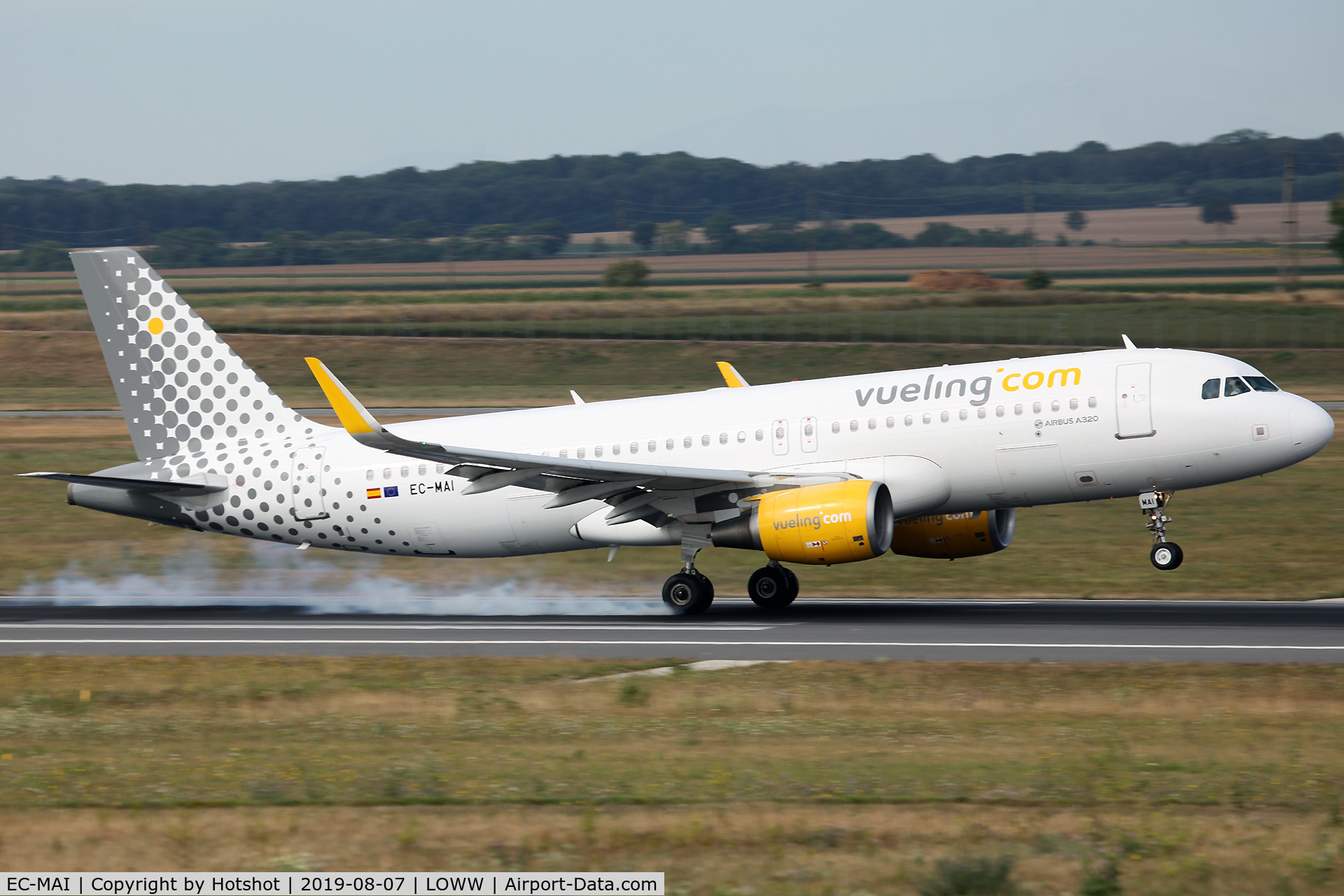 EC-MAI, 2014 Airbus A320-214 C/N 6045, Smokey touchdown on runway 34.