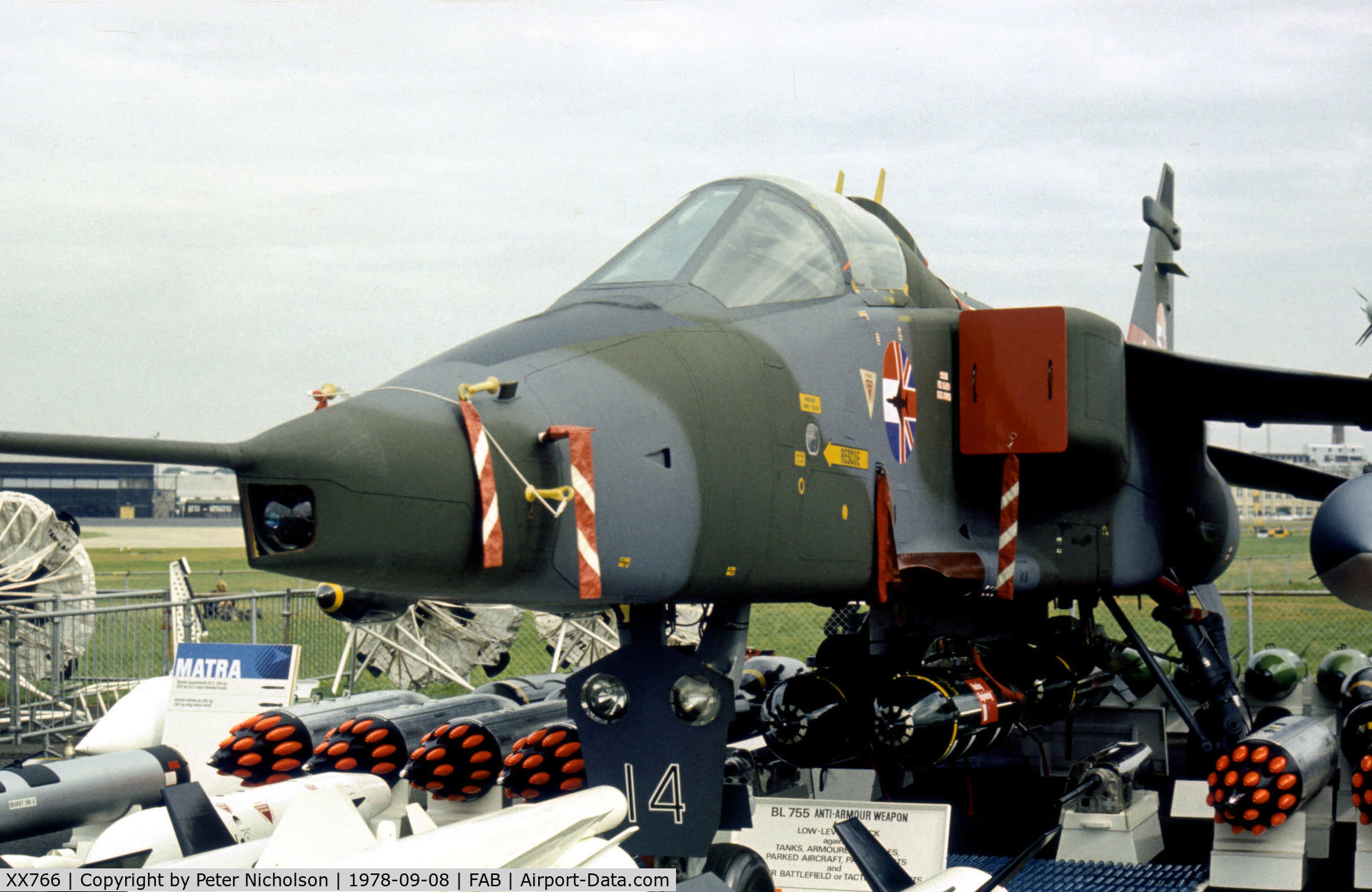 XX766, 1975 Sepecat Jaguar GR.1 C/N S.63, Jaguar GR.1 of 226 Operational Conversion Unit at the 1978 Farnborough Airshow.