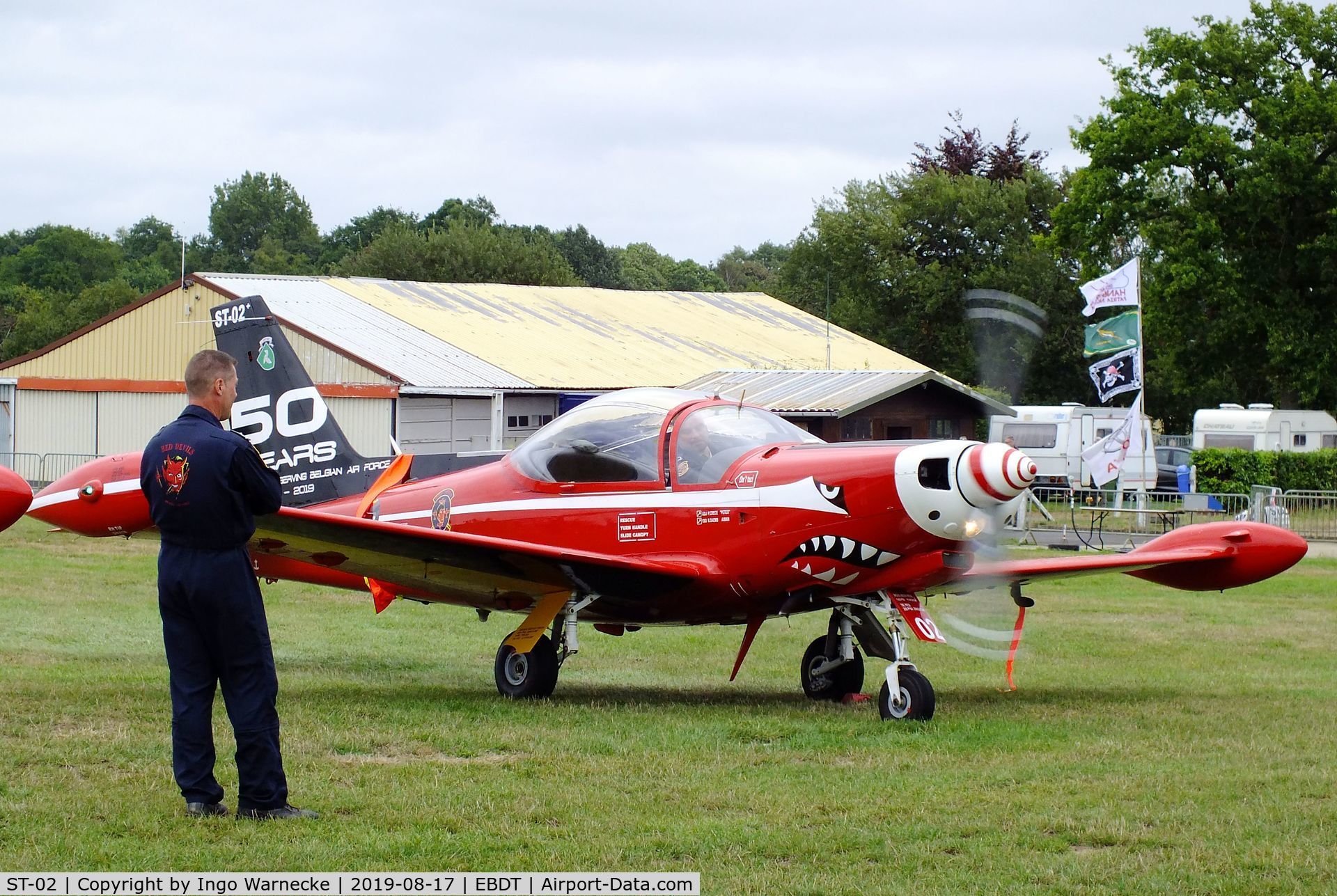 ST-02, SIAI-Marchetti SF-260M C/N 10-02, SIAI-Marchetti SF.260M of the 'Diables Rouges / Red Devils' Belgian Air Force Aerobatic Team at the 2019 Fly-in at Diest/Schaffen airfield