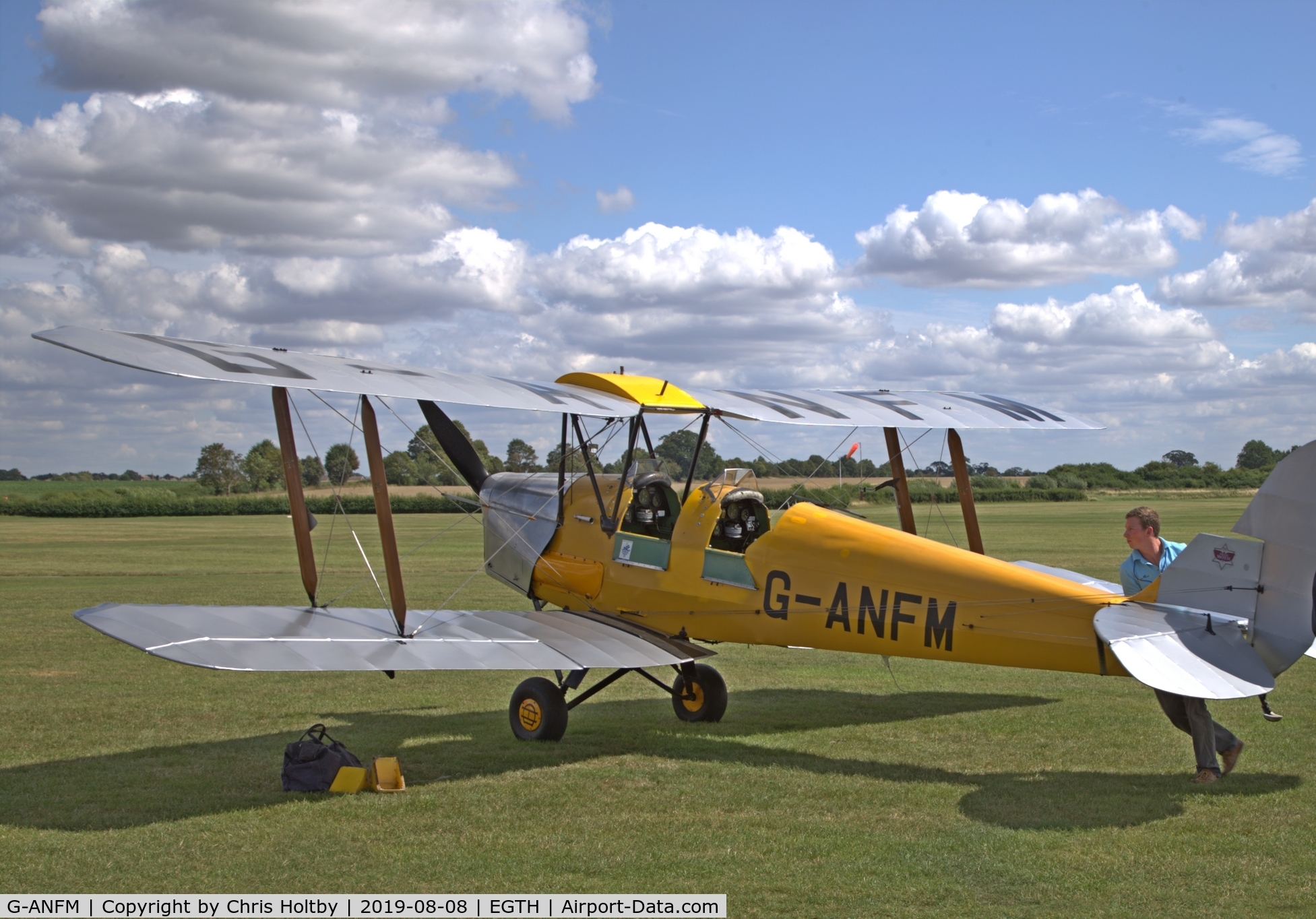G-ANFM, 1941 De Havilland DH-82A Tiger Moth II C/N 83604, 1940 Tiger Moth being turned ready for taxiing at the Old Warden 'Gathering of Moths' Day 2019
