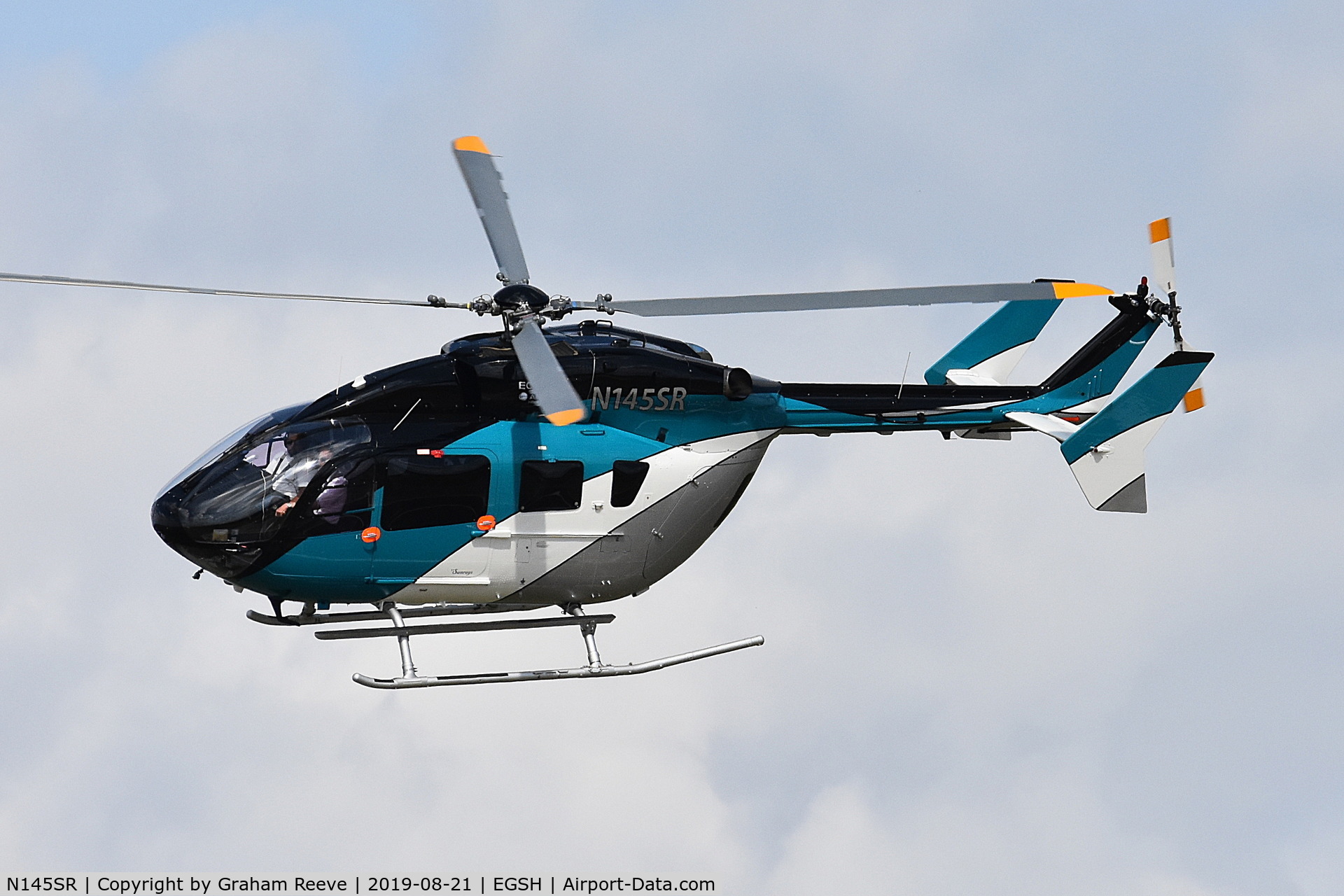 N145SR, Eurocopter-Kawasaki EC-145 (BK-117C-2) C/N 9339, Departing from Norwich.
