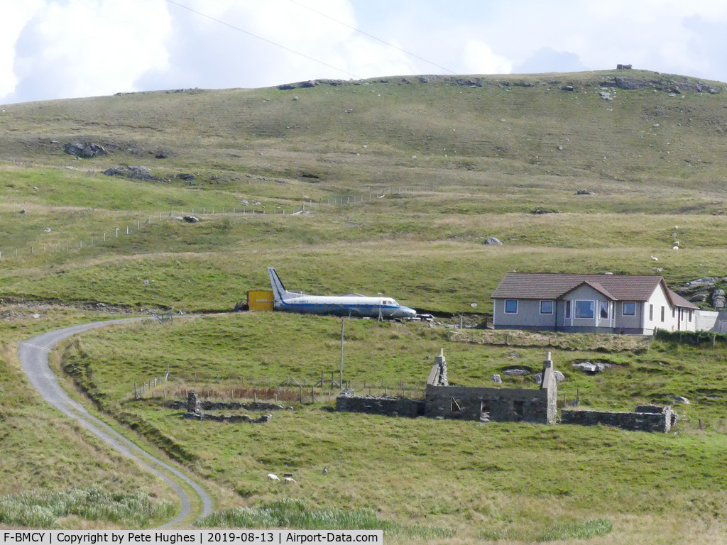 F-BMCY, Potez 840 C/N 02, Potez 840 F-BMCY made a wheels-up landing at Sumburgh, Shetland, in 1981.  After years at Sumburgh the fuselage was rescued and is now at North Roe, Shetland, in a garden - a really rare survivor!