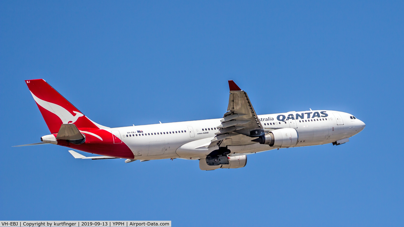 VH-EBJ, 2008 Airbus A330-202 C/N 940, Airbus A330-202. Qantas VH-EBJ departed runway 24 YPPH 130919.