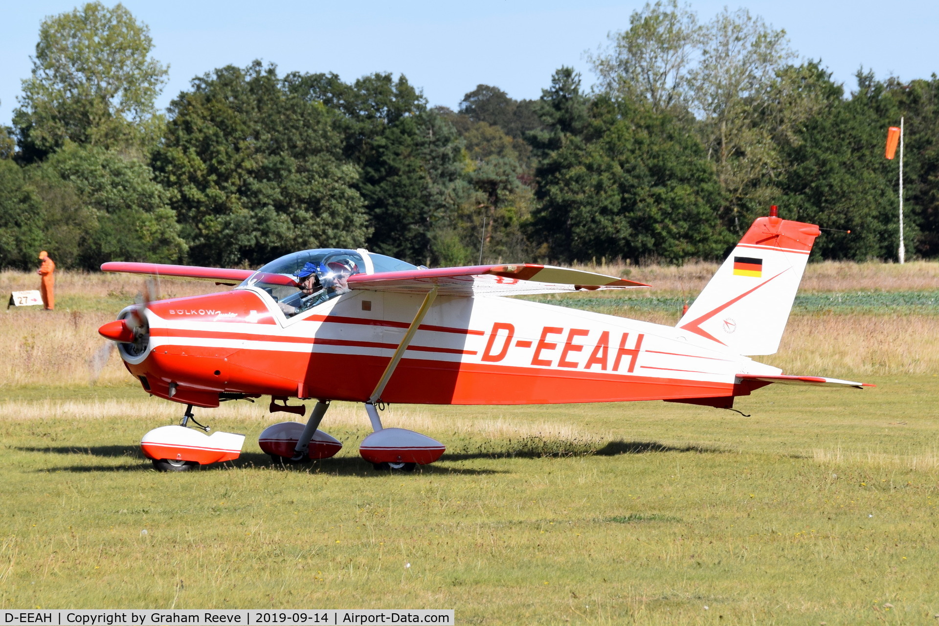 D-EEAH, 1967 Bolkow Bo-208C Junior C/N 658, Just landed at Just landed at, Bury St Edmunds, Rougham Airfield, UK.