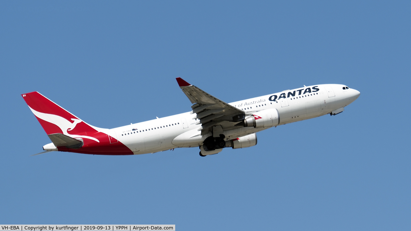 VH-EBA, 2002 Airbus A330-201 C/N 0508, Airbus A330-202. Qantas VH-EBA departed runway 24 YPPH 240919.