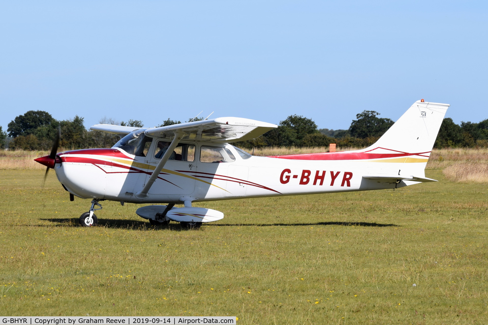 G-BHYR, 1973 Reims F172M Skyhawk Skyhawk C/N 0922, Just landed at, Bury St Edmunds, Rougham Airfield, UK.