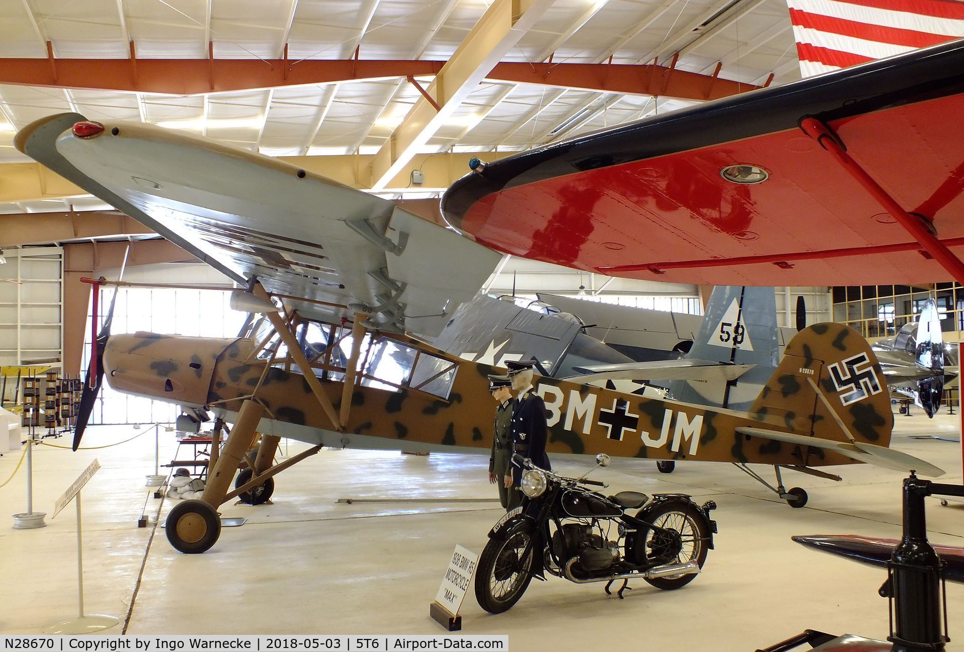 N28670, 1939 Morane-Saulnier MS-502 Criquet C/N 728, Morane-Saulnier MS.502 Criquet (re-converted to inline-engine and displayed as Fieseler Fi 156 Storch) at the War Eagles Air Museum, Santa Teresa NM