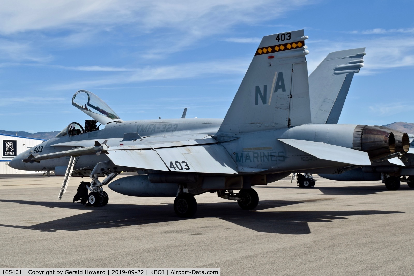 165401, McDonnell Douglas F/A-18C Hornet C/N 1424/C458, Parked on the north GA ramp. NA-403, VMFA-323 