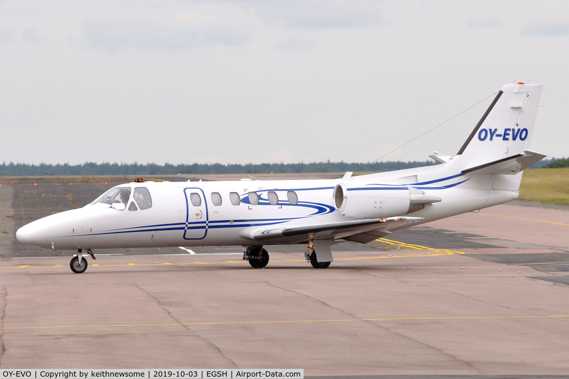 OY-EVO, 2003 Cessna 550 Citation Bravo C/N 550-1050, Arriving at Norwich from Luton.