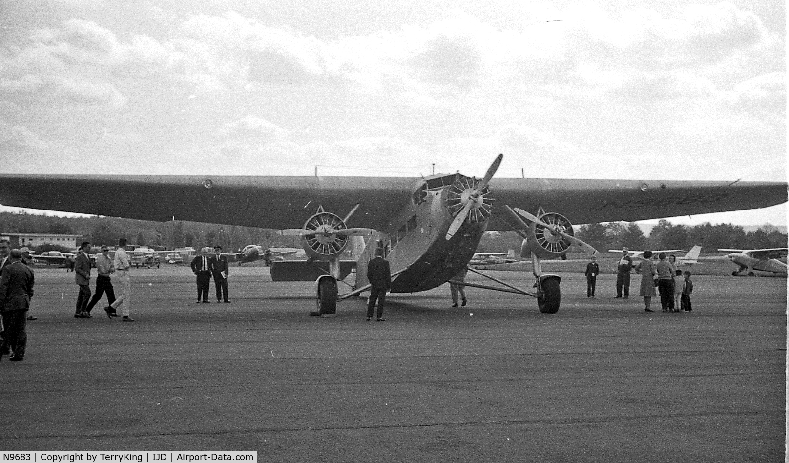 N9683, 1929 Ford 5-AT-B Tri-Motor C/N 39, N9683 on the ground at Windham Airport near Willimantic Connecticut in 1962 as American Airlines did a farewell tour before presenting the aircraft to the Smithsonian, where it remains today. I was credentialed as a broadcast journalist and got to fly!