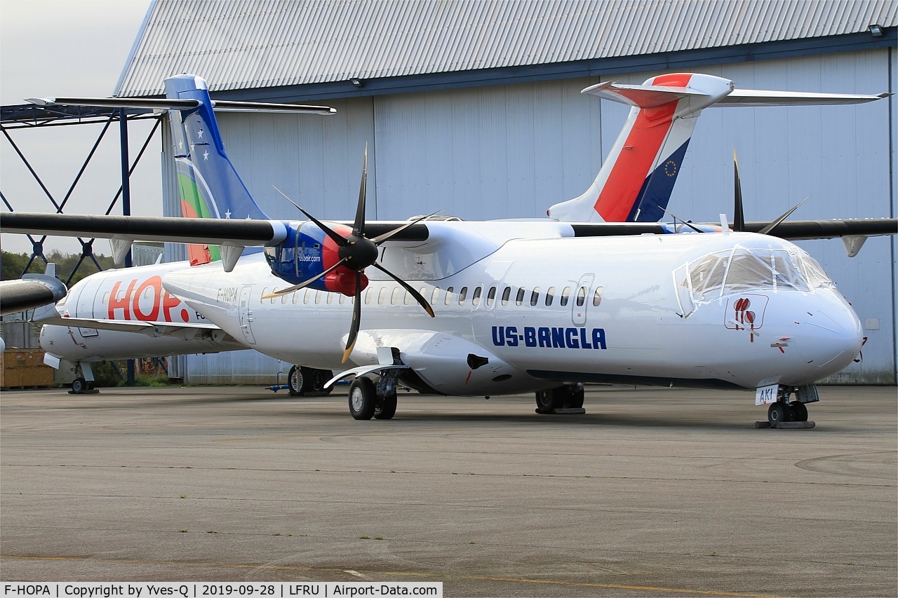 F-HOPA, 2013 ATR 72-600 C/N 1042, ATR 72-600, has just been resold to the US Bangla Airlines. Always registered in France, Morlaix-Ploujean airport (LFRU-MXN)