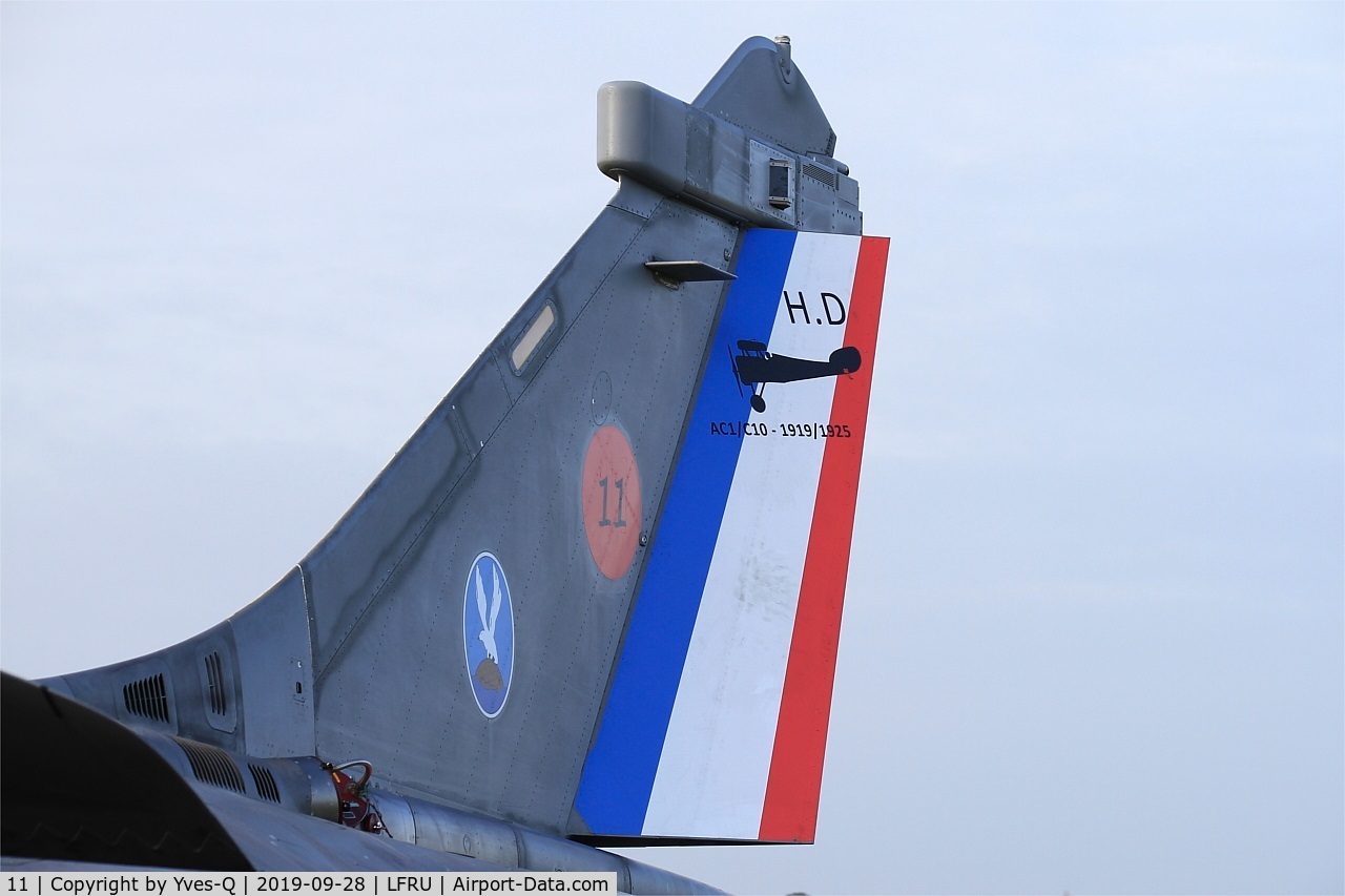 11, Dassault Rafale M C/N 11, Daussault Rafale M, tailfin close up view,Decorated for the centenary of the 11F squadron, Morlaix-Ploujean airport (LFRU-MXN) Air show 2019