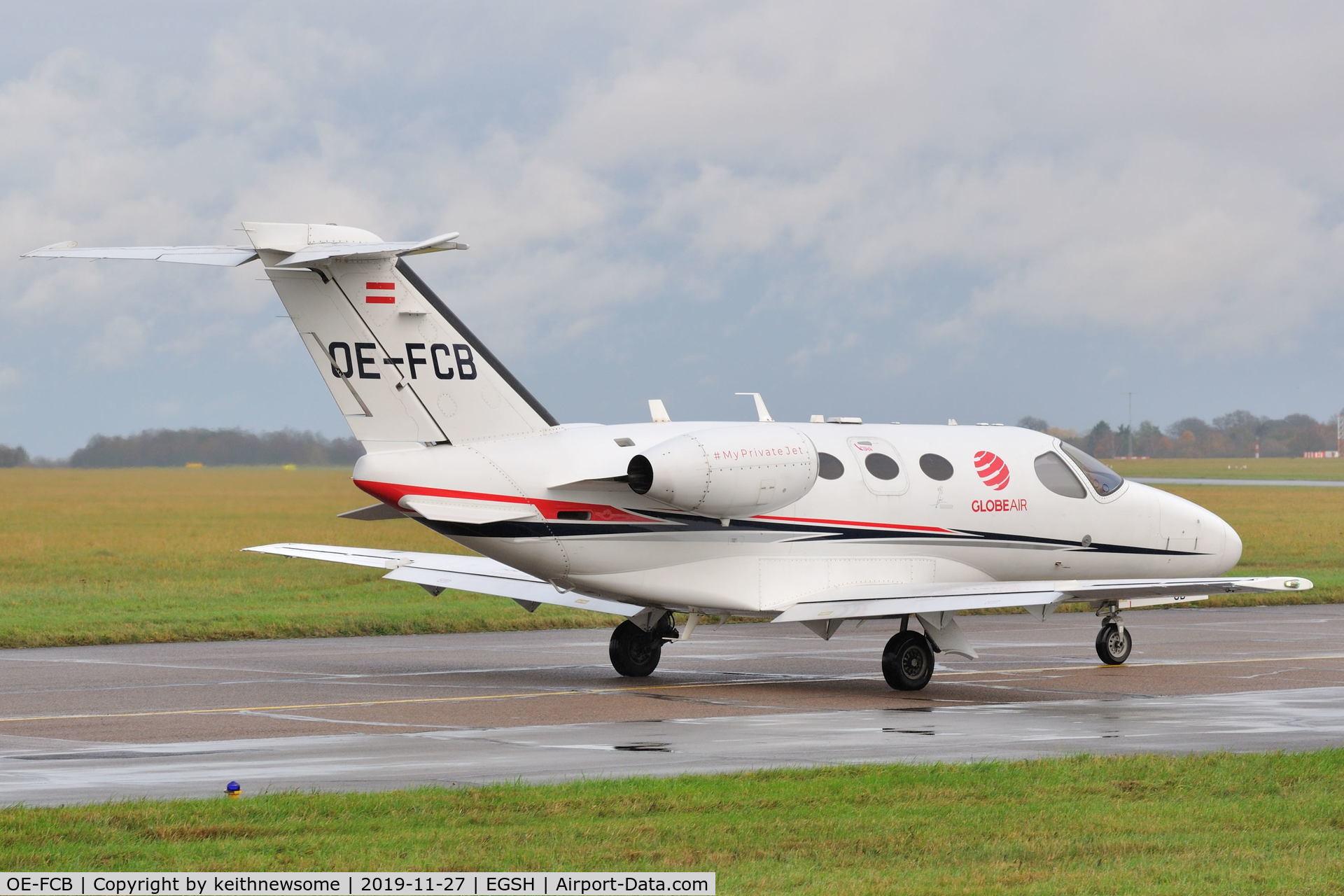 OE-FCB, 2008 Cessna 510 Citation Mustang Citation Mustang C/N 510-0044, Leaving Norwich for Luton.