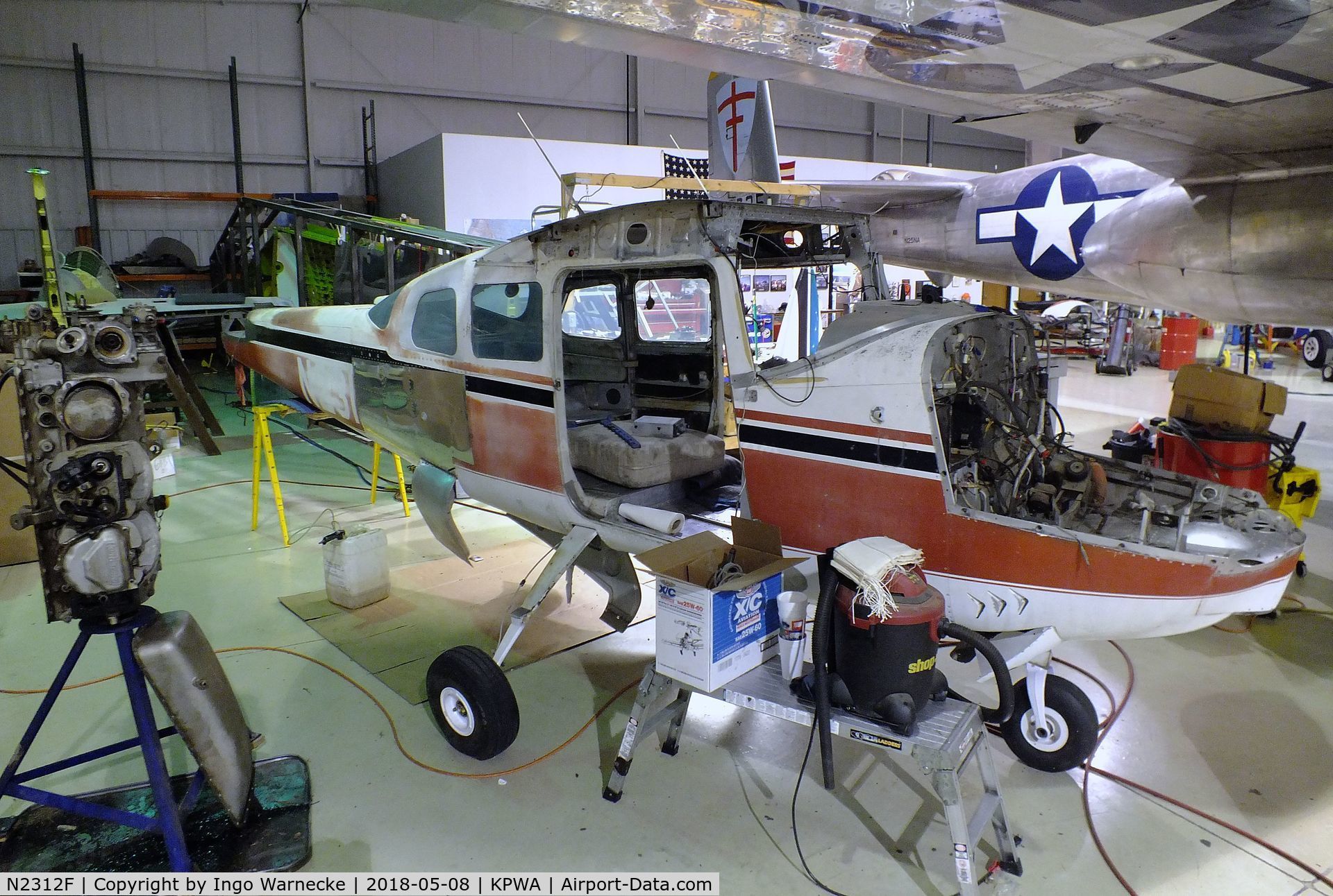 N2312F, 1964 Cessna 210E Centurion C/N 21058512, Cessna 210E Centurion, undergoing major maintenance at the Oklahoma Museum of Flying, Oklahoma City OK