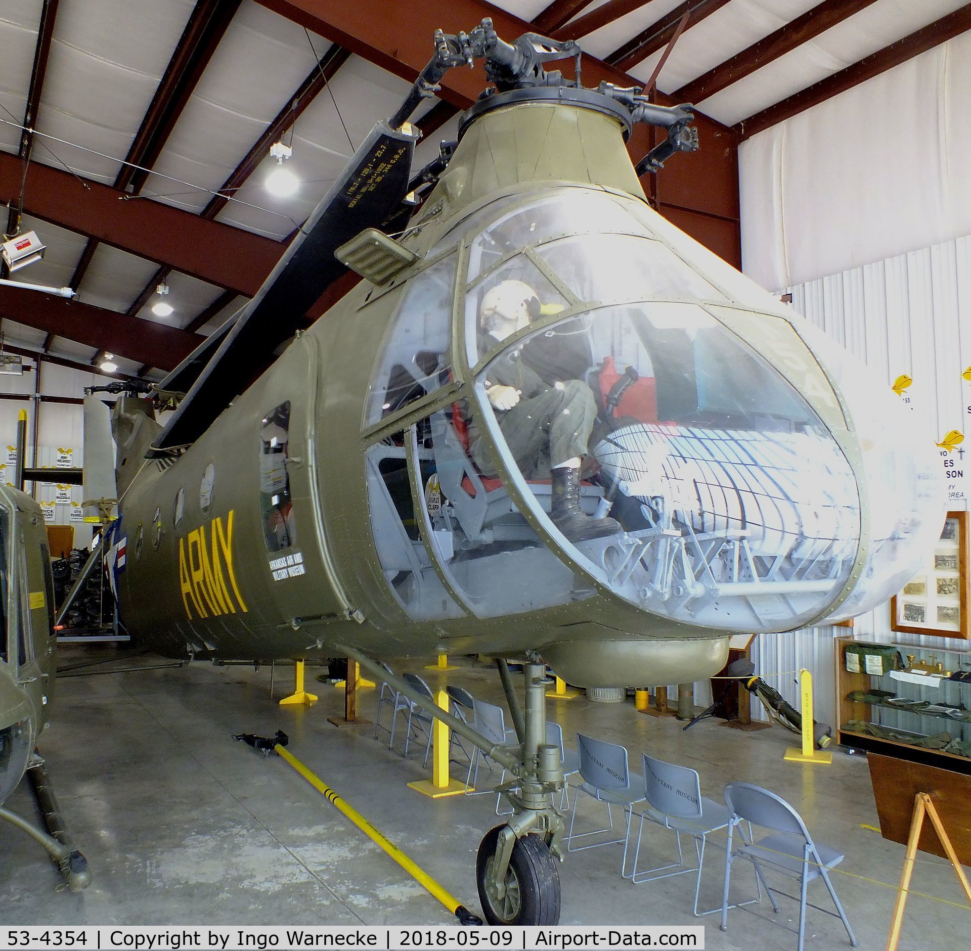 53-4354, 1953 Piasecki CH-21B Workhorse C/N B.104, Piasecki CH-21C Workhorse/Shawnee, displayed as 55-4154 at the Arkansas Air & Military Museum, Fayetteville AR