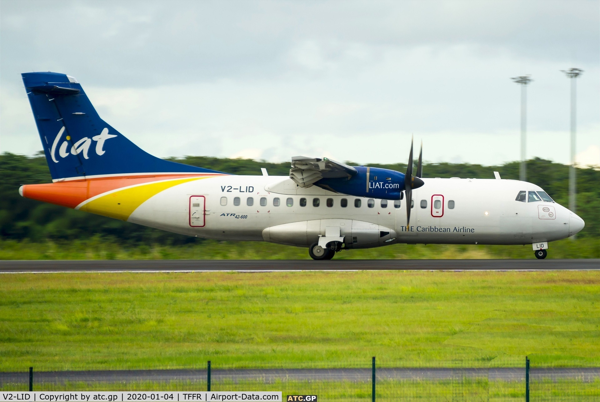 V2-LID, 2013 ATR 42-600 C/N 1006, LIAT ATR42-600 leaving Guadeloupe to Antigua