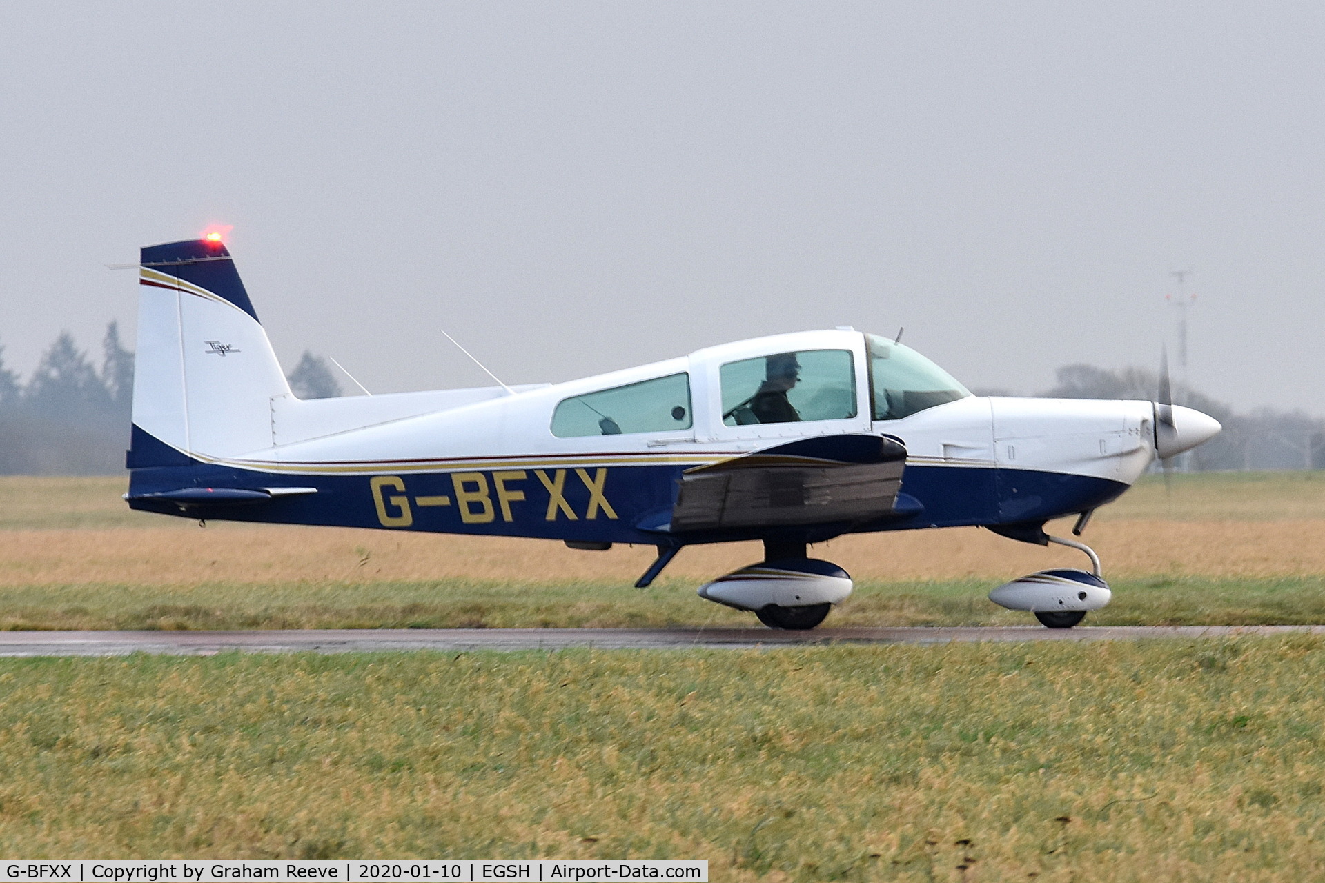 G-BFXX, 1978 Gulfstream American AA-5B Tiger C/N AA5B-0917, Just landed at Norwich.