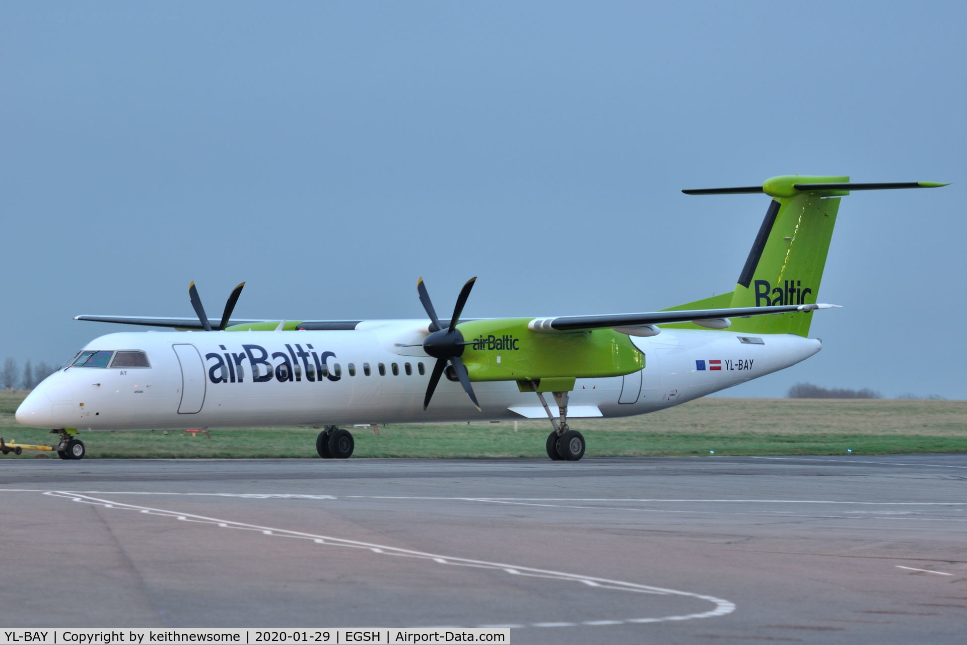 YL-BAY, 2010 De Havilland Canada DHC-8-402Q Dash 8 C/N 4331, Removed from spray shop with later colour scheme.