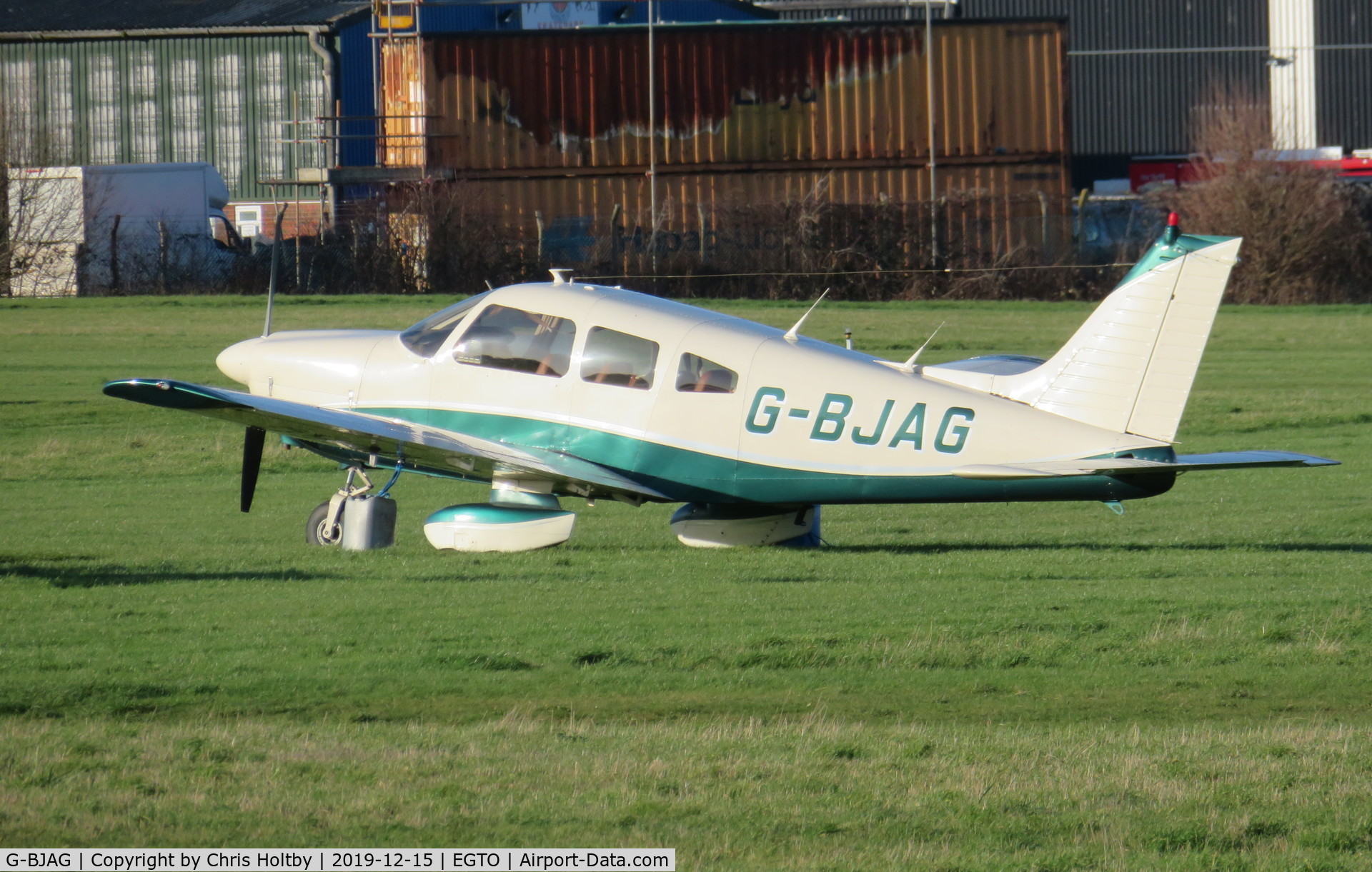 G-BJAG, 1979 Piper PA-28-181 Cherokee Archer II C/N 28-7990353, Parked at Rochester Airport, Kent in some wintry sun