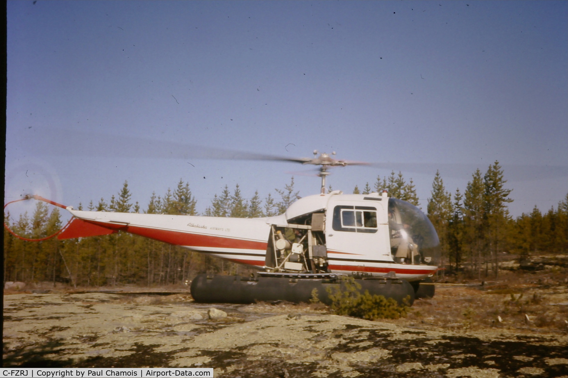 C-FZRJ, 1966 Bell 47J-2A Ranger C/N 3719, Newnham Lake, northern Saskatchewan flying for Athabaska Airways under contract to SMDC.