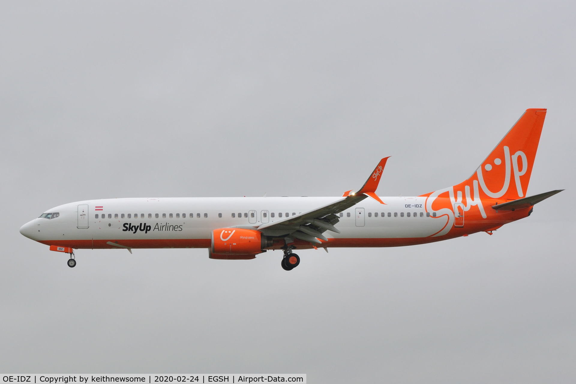 OE-IDZ, 2008 Boeing 737-96NER C/N 35227, Returning to Norwich following air test with SkyUp Colour scheme.
