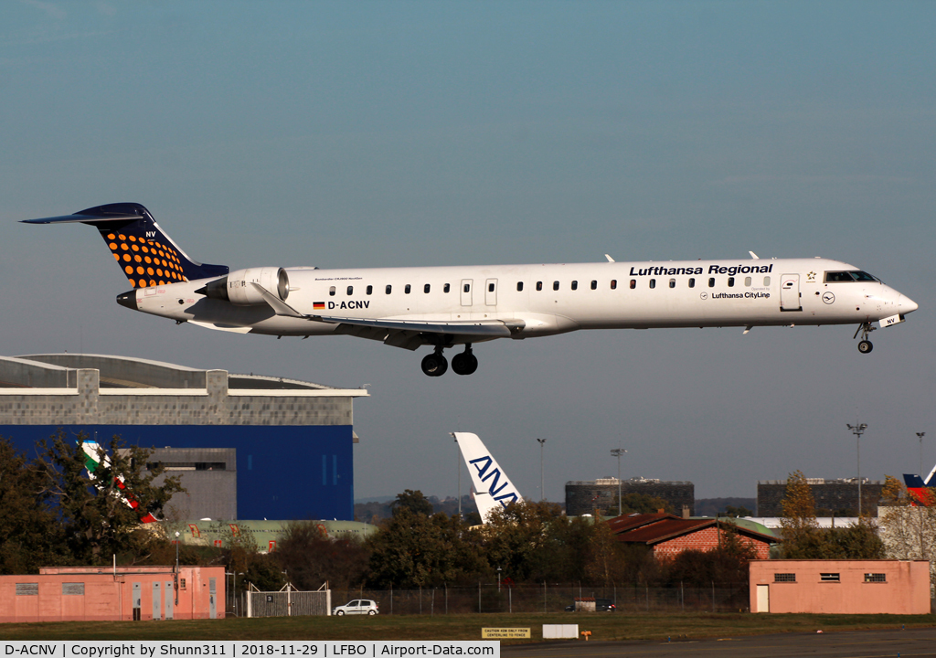 D-ACNV, 2011 Bombardier CRJ-900LR (CL-600-2D24) C/N 15268, Landing rwy 14R in Eurowings c/s with Lufthansa Regional titles