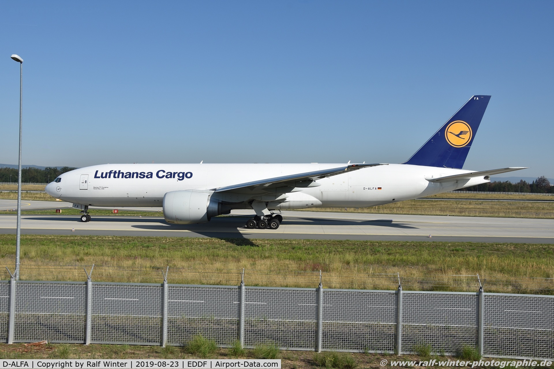 D-ALFA, 2013 Boeing 777-FBT C/N 41674, Boeing 777-FBT - LH GEC Lufthansa Cargo 'Good Day, USA' - 41674 - D-ALFA - 23.08.2019 - FRA