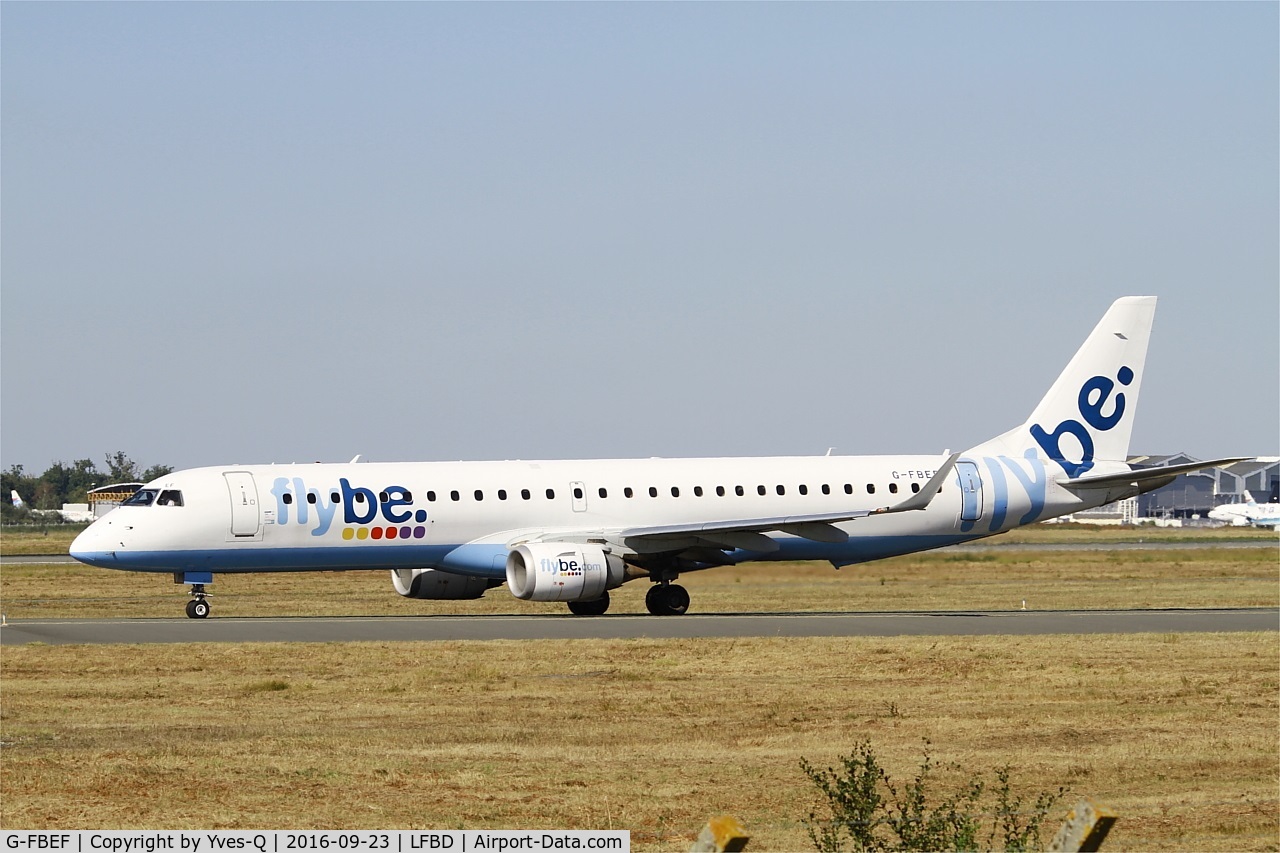 G-FBEF, 2007 Embraer 195LR (ERJ-190-200LR) C/N 19000104, Embraer ERJ-195LR, Holding point Delta rwy 05, Bordeaux Mérignac airport (LFBD-BOD)