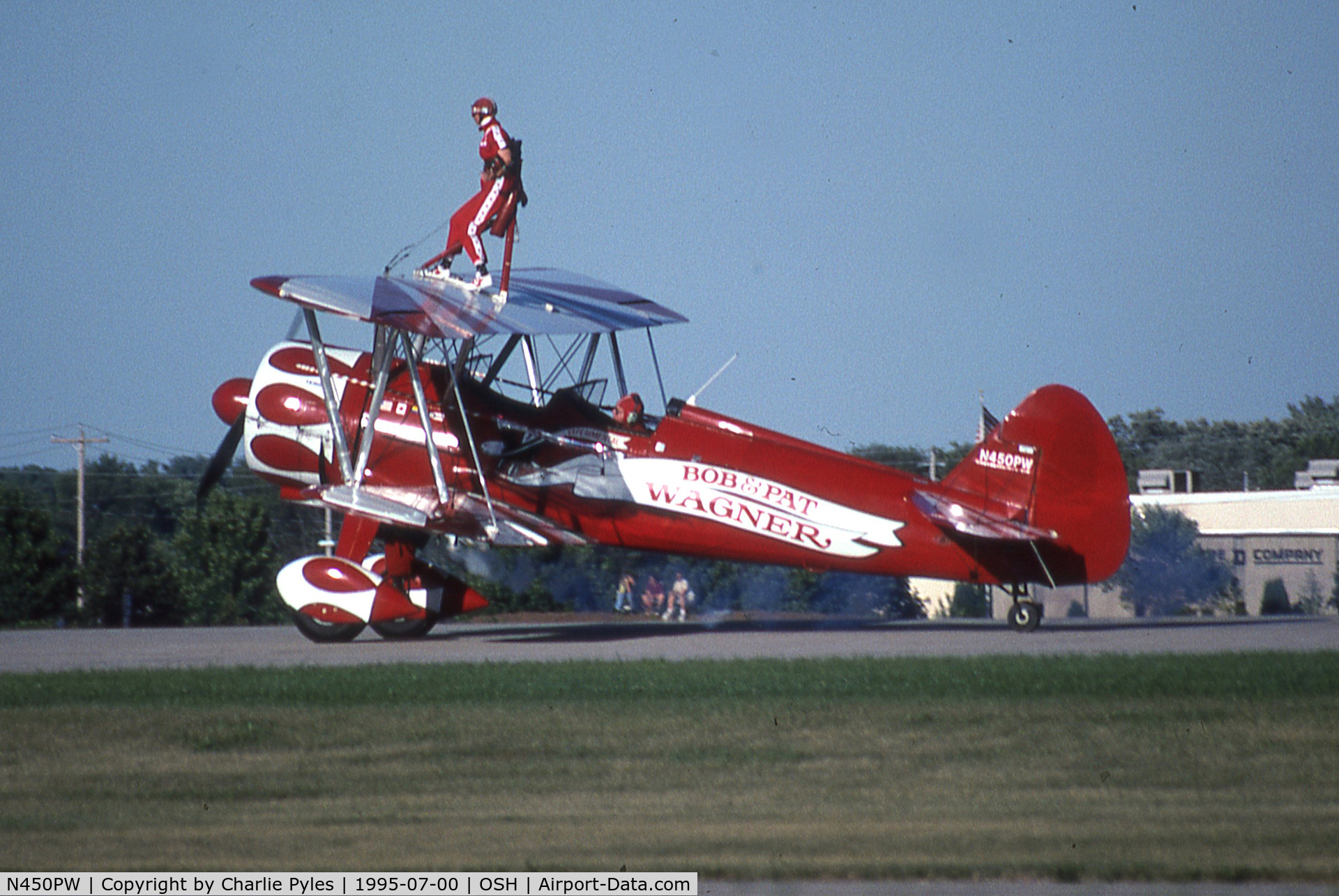 N450PW, 1941 Boeing A75N1(PT17) C/N 75-4621, My friends Bob and Patty Wagner at Oshkosh 1995 the last time I saw Patty perform.