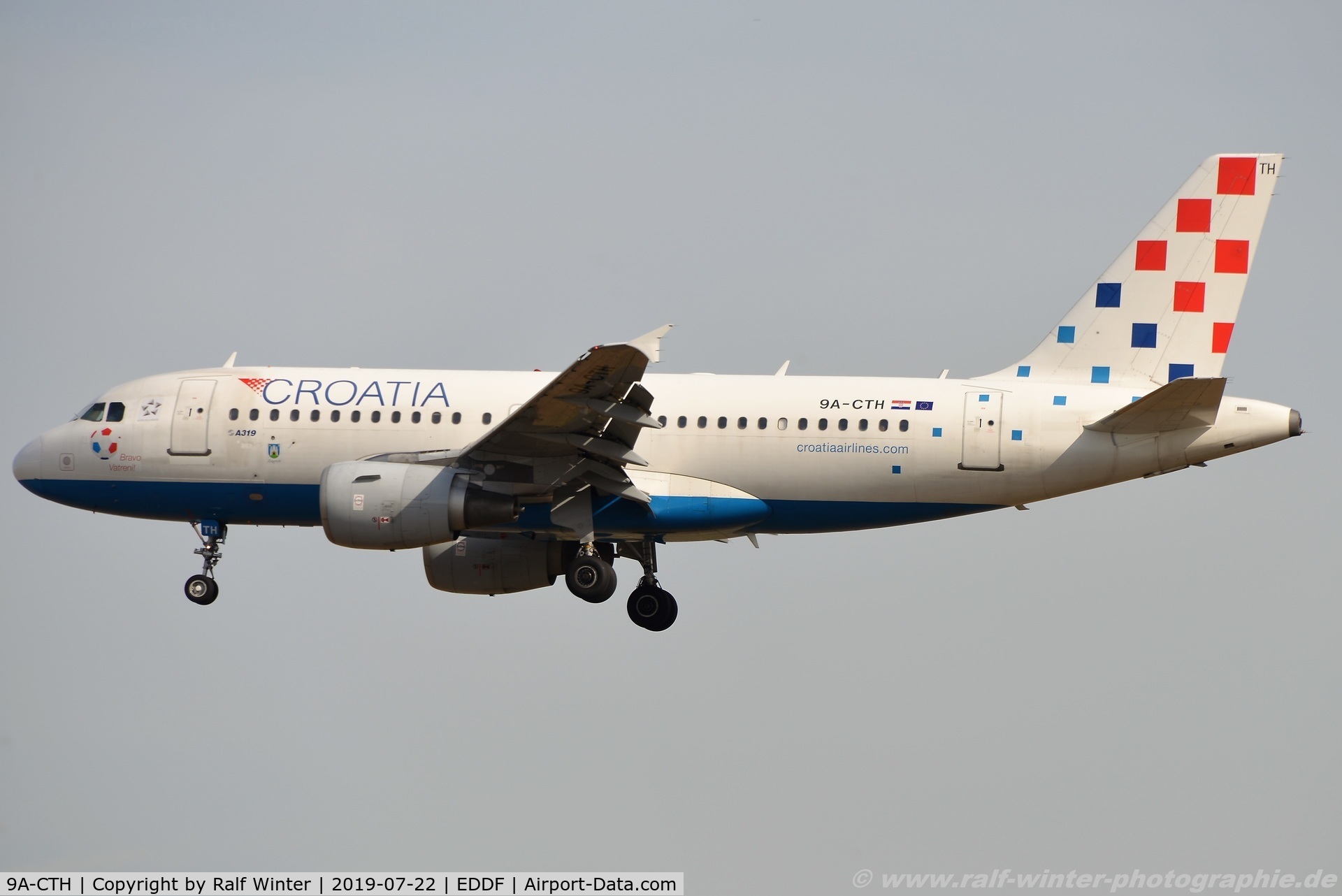 9A-CTH, 1998 Airbus A319-112 C/N 833, Airbus A319-112 - OU CTN Croaita Airlines 'Zagreb' - 833 - 9A-CTH - 22.07.2019 - FRA