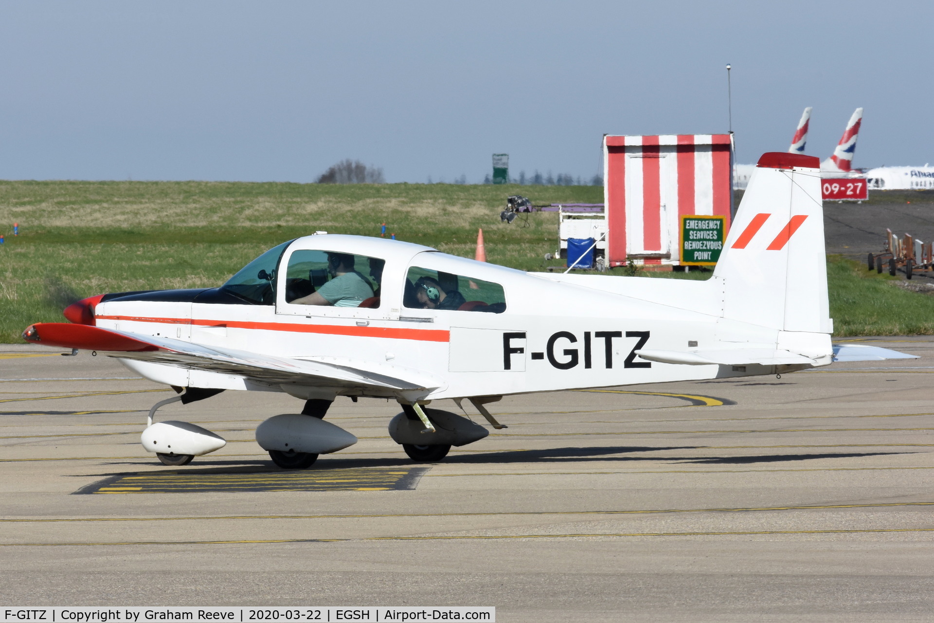 F-GITZ, Grumman American AG-5B Tiger C/N 10140, Just landed at Norwich.