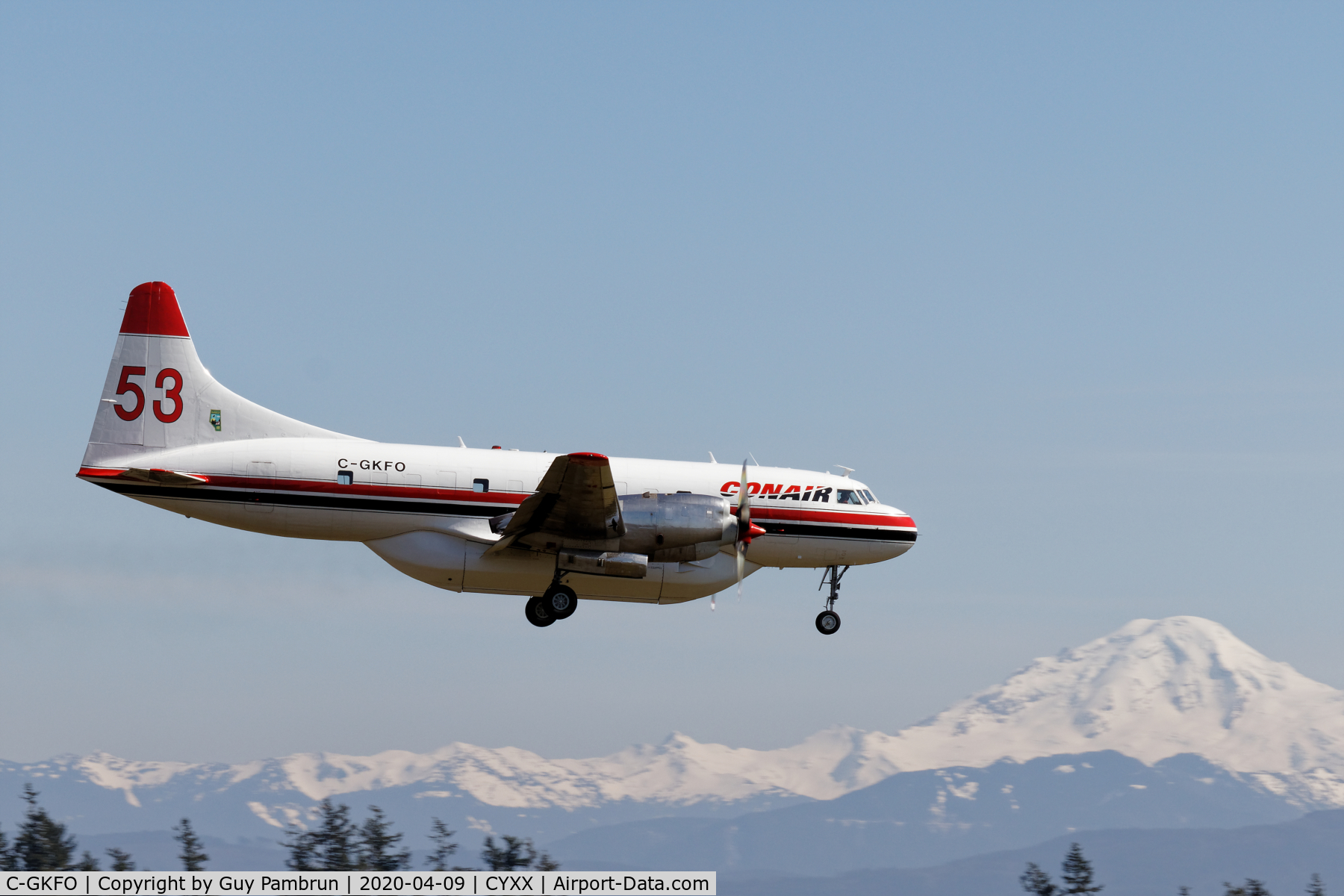 C-GKFO, 1953 Convair 580 C/N 78, Landing on 19 with Mt.Baker, Wa in the background