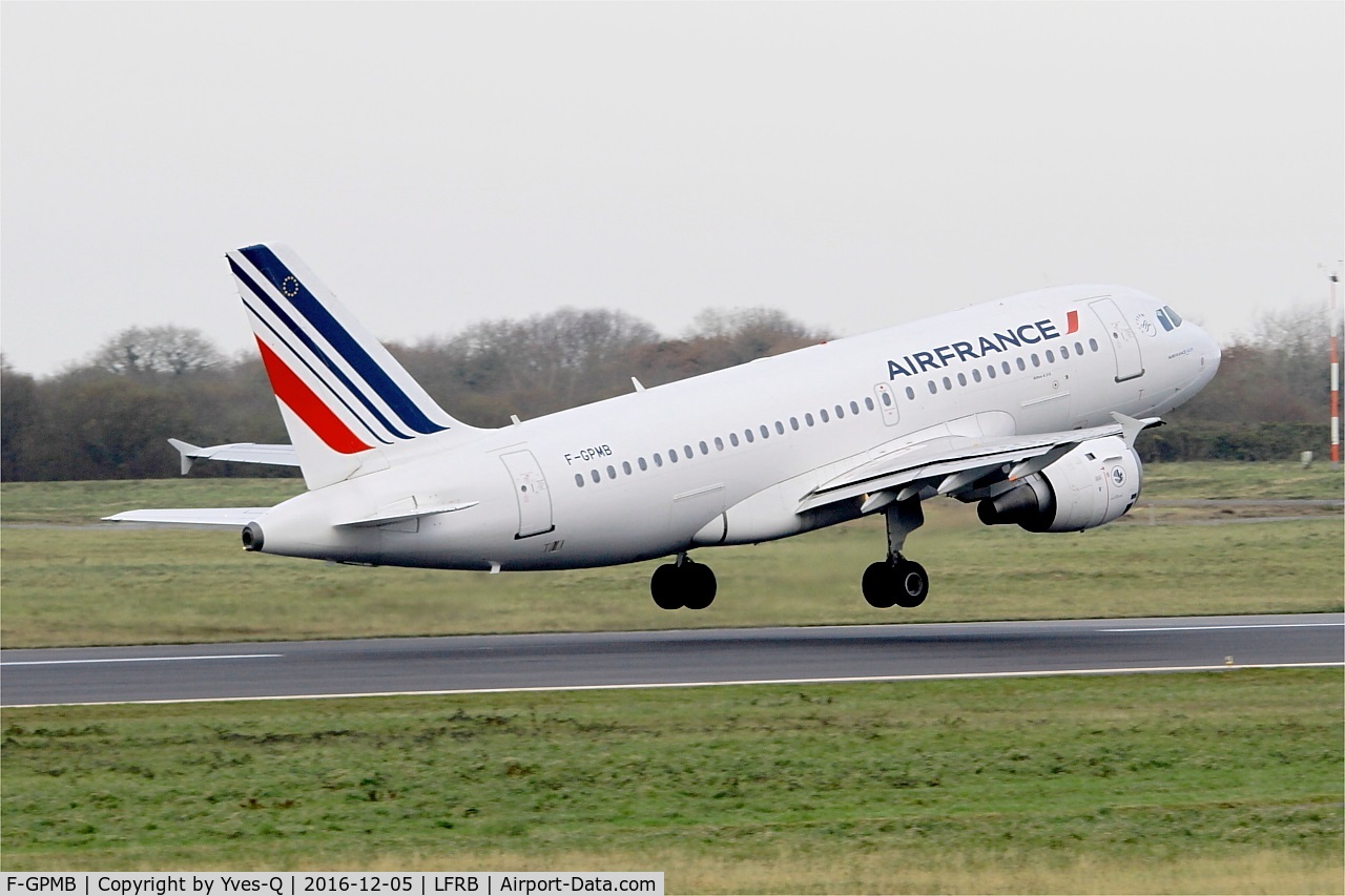 F-GPMB, 1996 Airbus A319-113 C/N 600, Airbus A319-113, Take off rwy 07R, Brest-Bretagne airport (LFRB-BES)