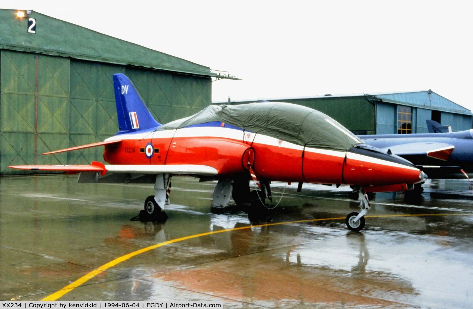 XX234, 1978 Hawker Siddeley Hawk T.1 C/N 070/312070, On static display at the RNAS Yeovilton 1994 50th Anniversary of D Day photocall. It rained all day.