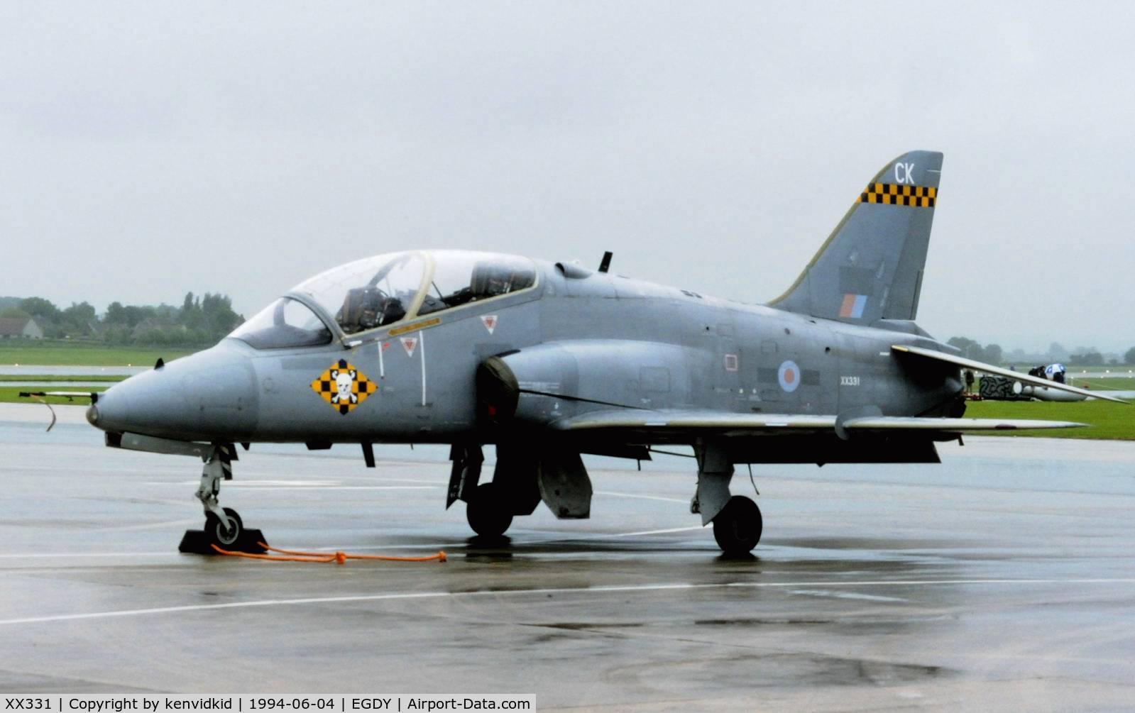 XX331, 1980 Hawker Siddeley Hawk T.1A C/N 177/312155, On static display at the RNAS Yeovilton 1994 50th Anniversary of D Day photocall. It rained all day.