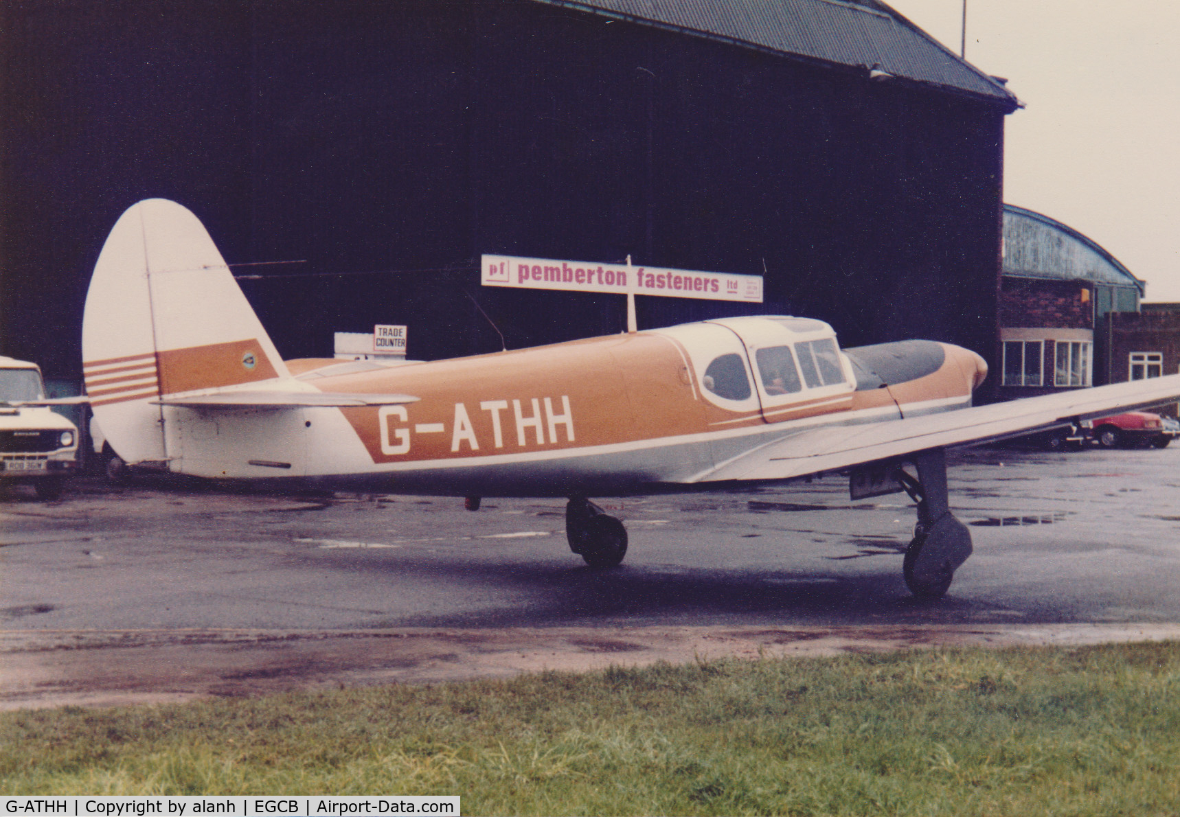 G-ATHH, 1948 Nord 1101 Noralpha C/N 162, Taxying out for the pre-ferry check flight at Barton, circa 1983, owner Graham Kay at the controls