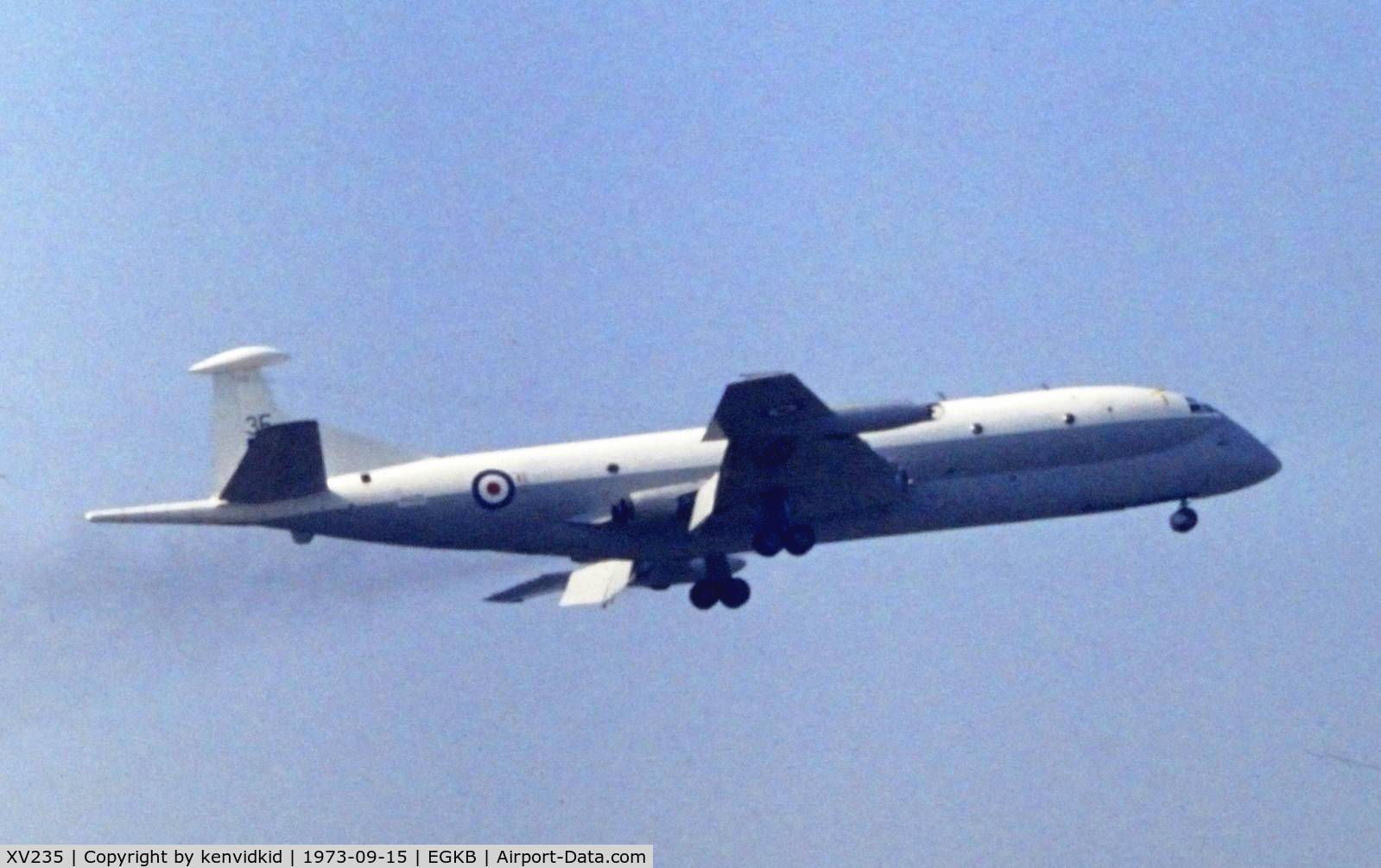 XV235, Hawker Siddeley Nimrod MR.1 C/N 8010, At the 1973 Battle of Britain air show Biggin Hill.
Scanned from slide.