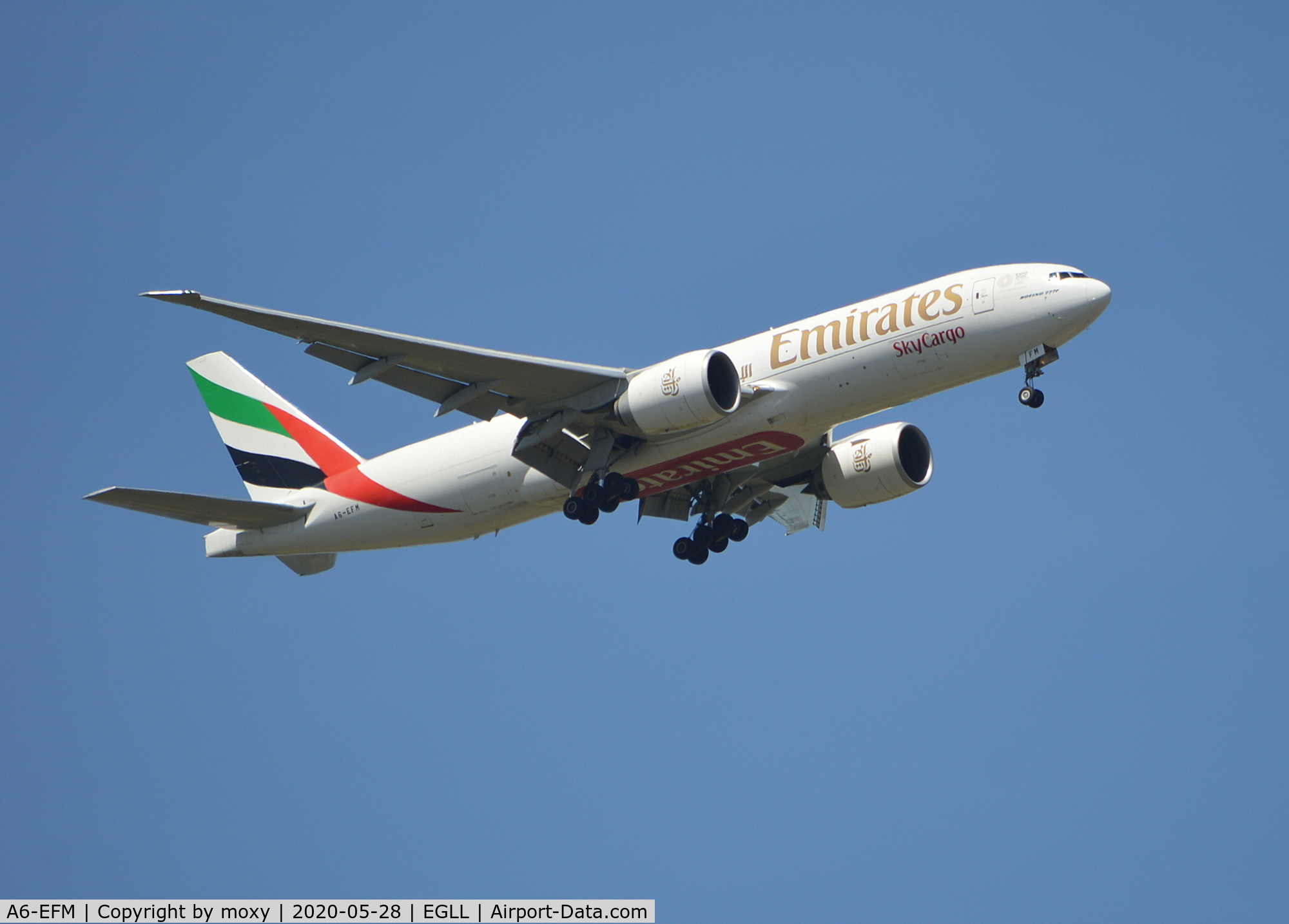 A6-EFM, 2013 Boeing 777-F1H C/N 42231, Boeing 777-F1H on finals to 9R London Heathrow.