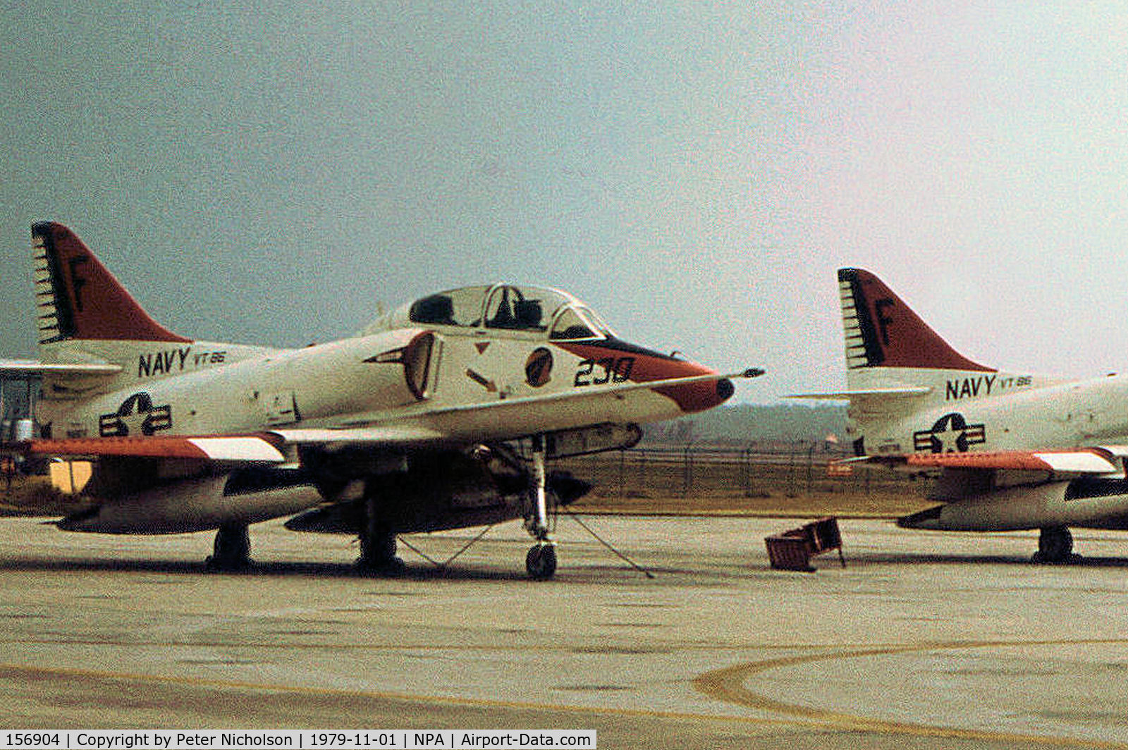 156904, Douglas TA-4J Skyhawk C/N 13997, TA-4J Skyhawk of Training Squadron VT-86 on the flight-line at NAS Pensacola, Florida in November 1979.