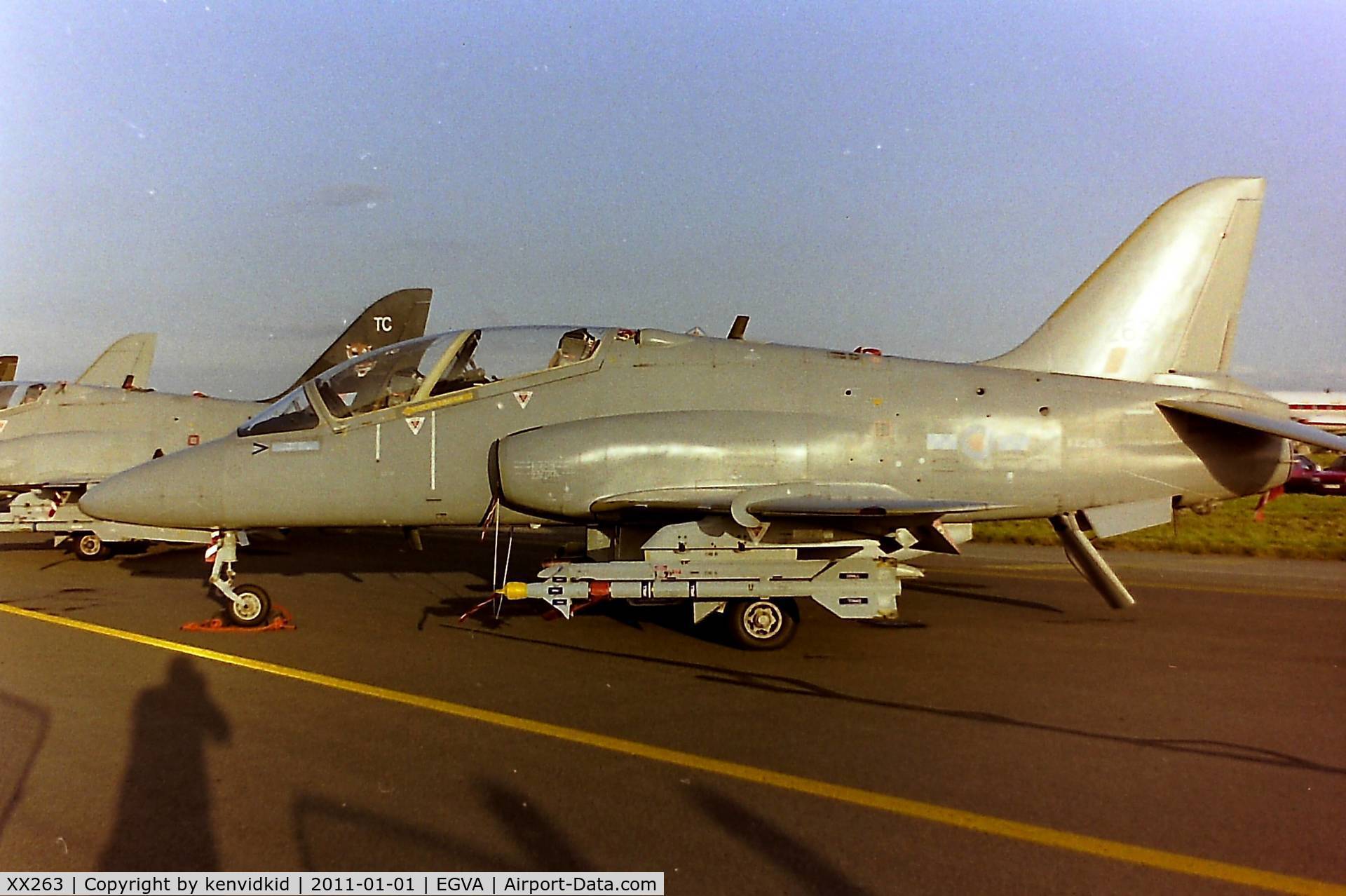 XX263, 1978 Hawker Siddeley Hawk T.1A C/N 099/312099, At RIAT 1993, scanned from negative.