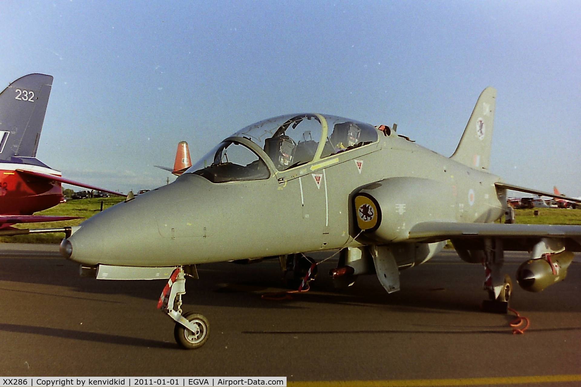 XX286, 1979 Hawker Siddeley Hawk T.1A C/N 112/312111, At RIAT 1993, scanned from negative.