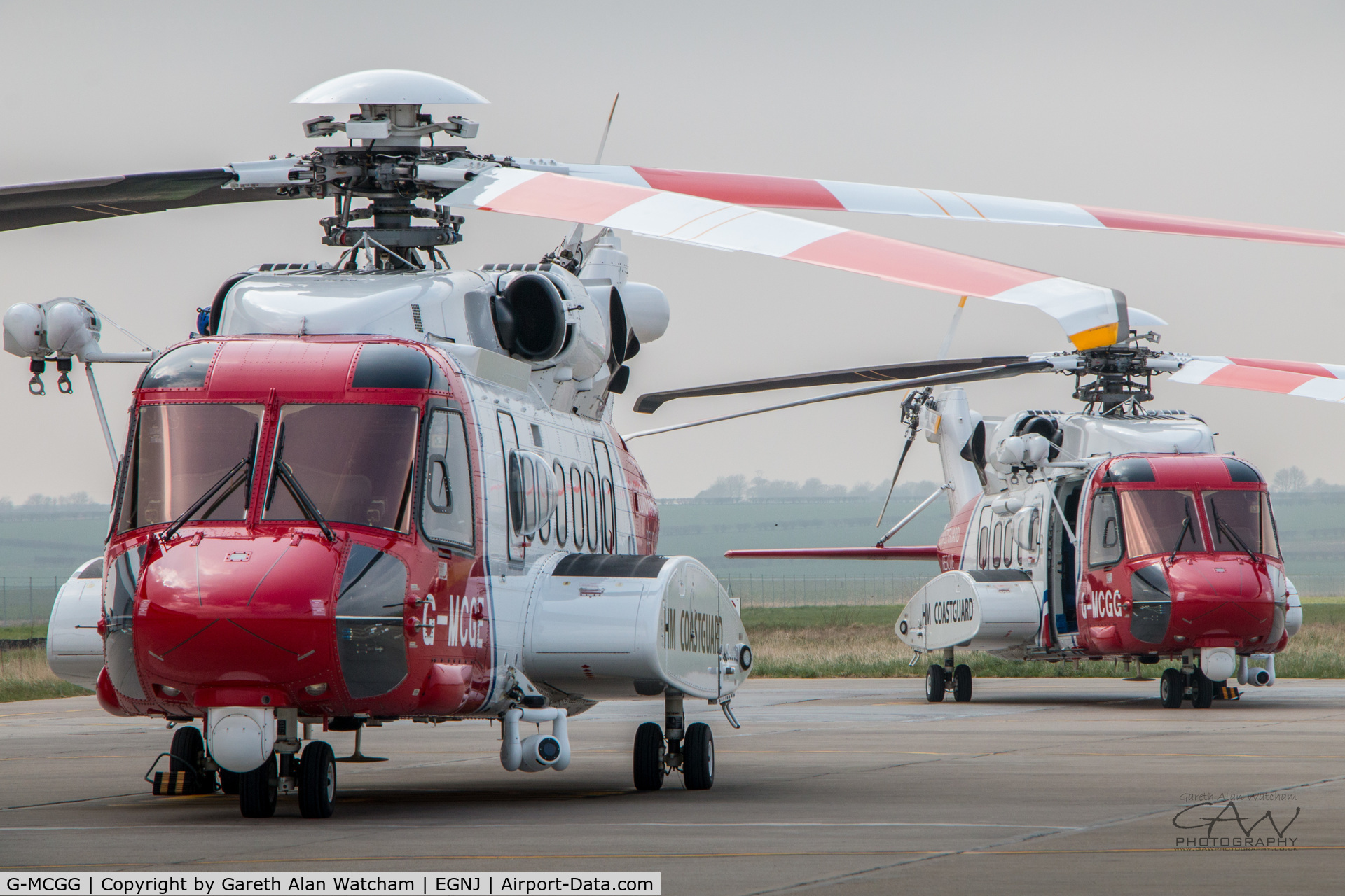 G-MCGG, 2014 Sikorsky S-92A C/N 920225, G-MCGG and G-MCGE on the pan together at Humberside
*G-MCGG temporarily based