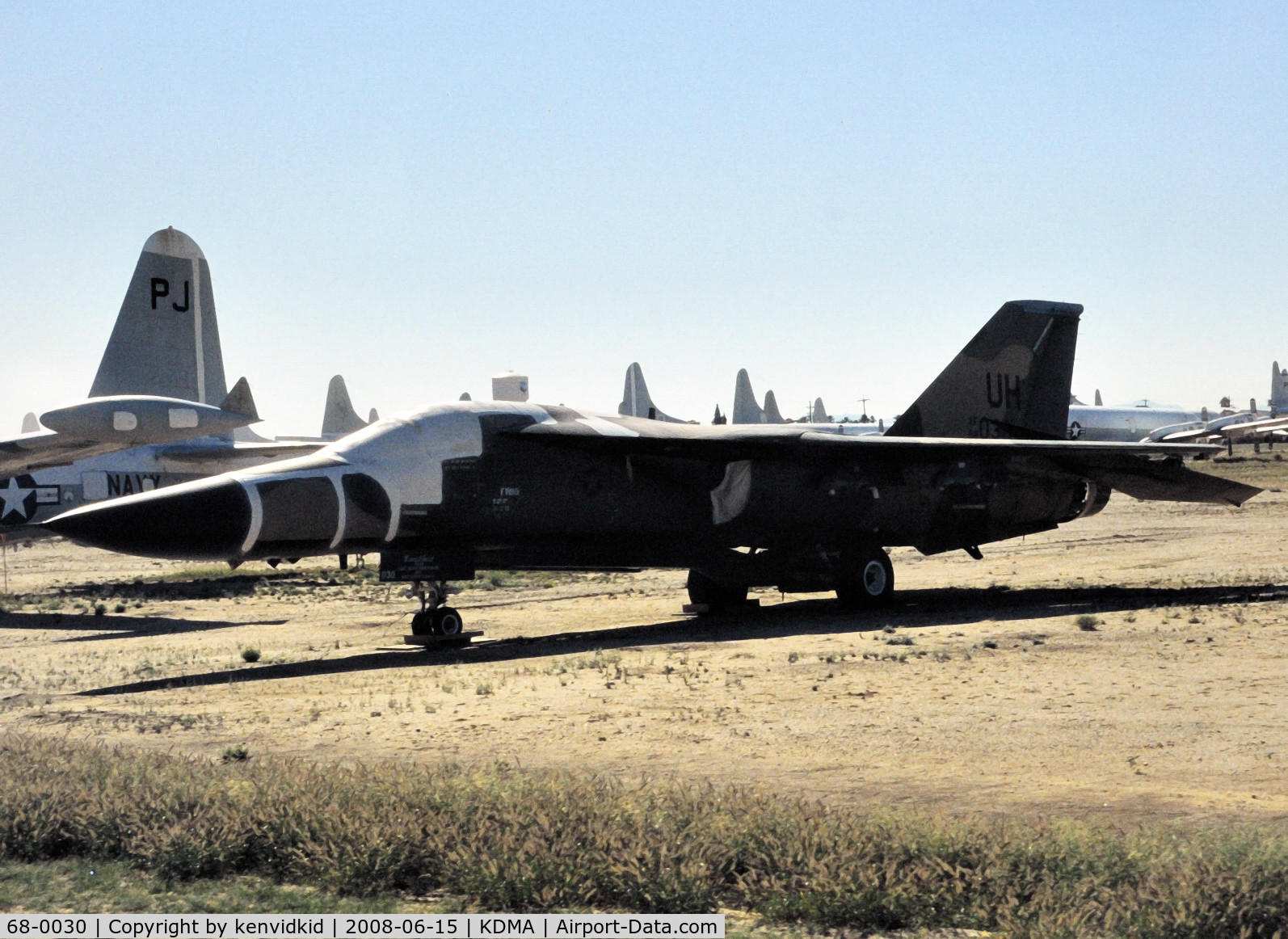 68-0030, 1968 General Dynamics F-111E Aardvark C/N A1-199, At Davis Monthan from an air-conditioned bus, circa 1996.