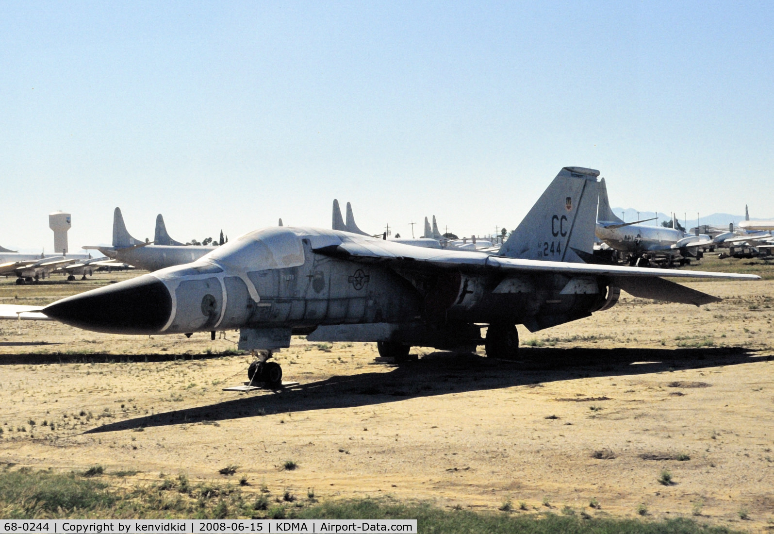 68-0244, General Dynamics FB-111A Aardvark C/N B1-16, At Davis Monthan from an air-conditioned bus, circa 1996.