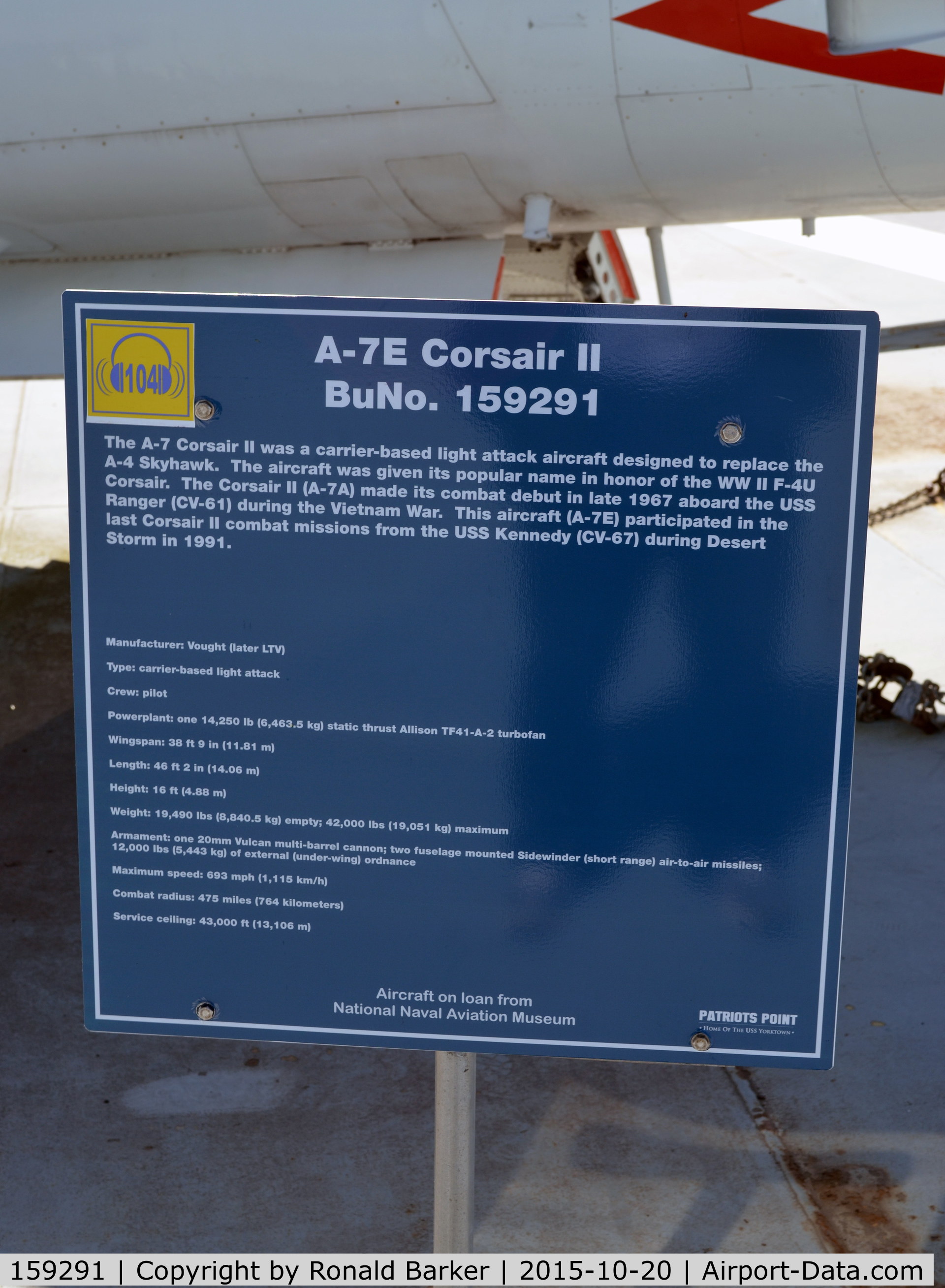 159291, LTV A-7E Corsair II C/N E-362, A-7E  USS Yorktown  Patriots Point