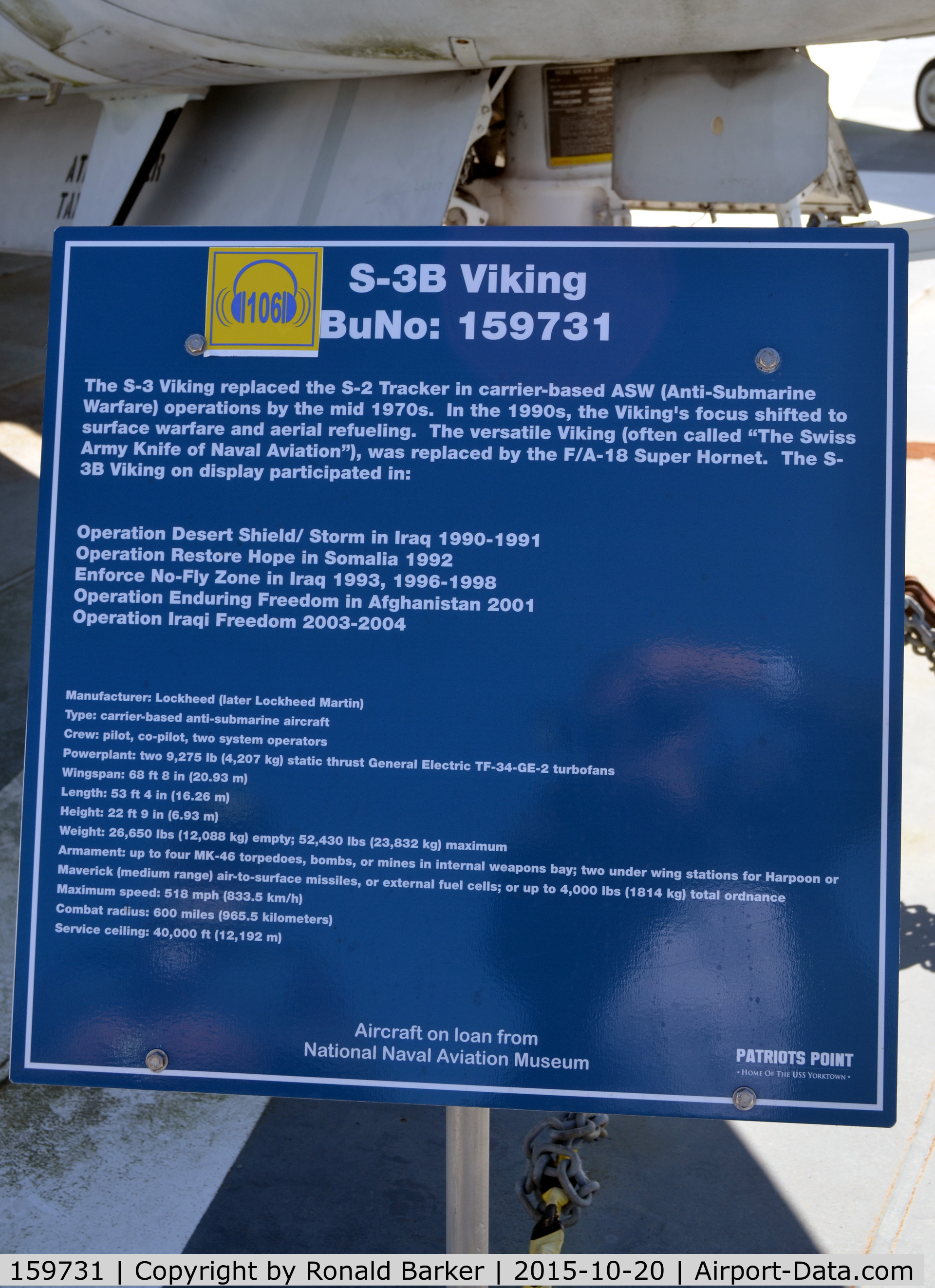 159731, Lockheed S-3B Viking C/N 394A-1060, S-3B  USS Yorktown  Patriots Point